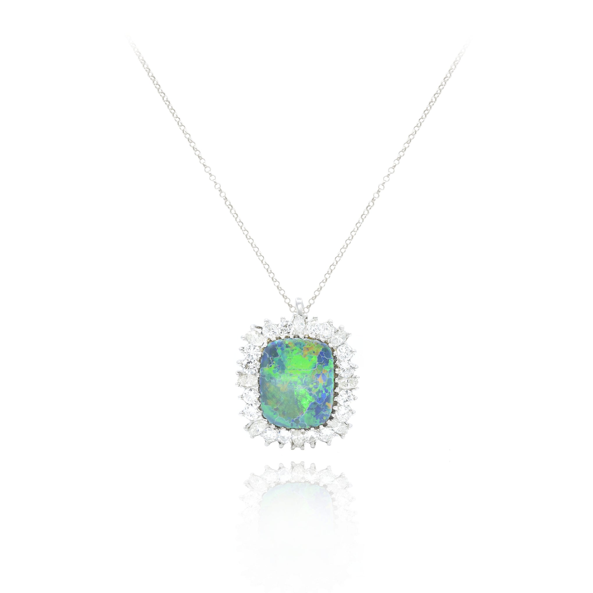 Estate Platinum Black Opal and Diamond Ring and Convertible Pendant