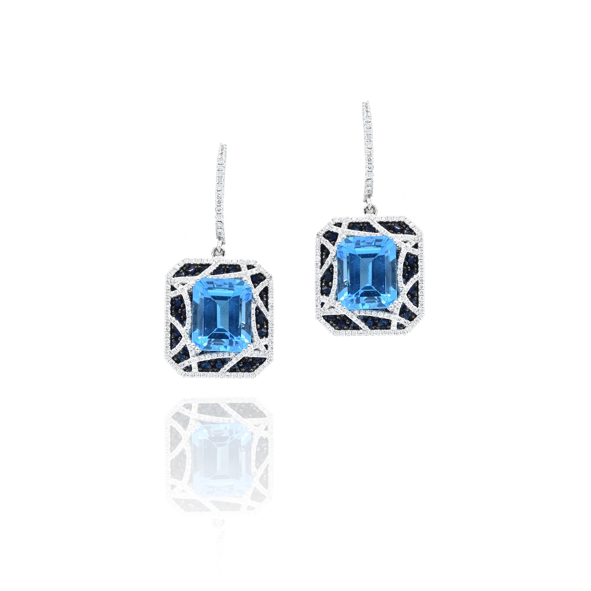 Blue Topaz Diamond and Sapphire Earrings