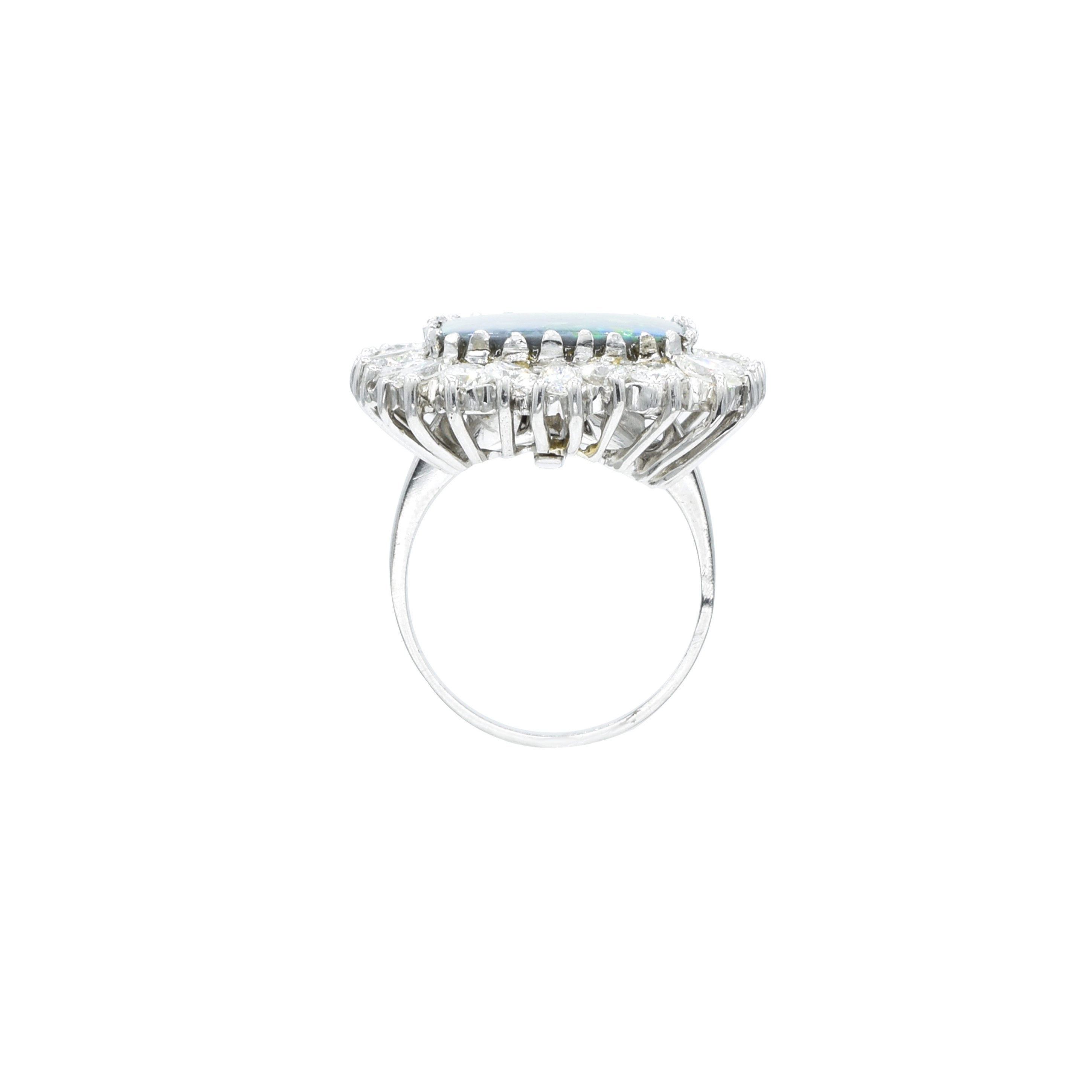 Estate Platinum Black Opal and Diamond Ring and Convertible Pendant