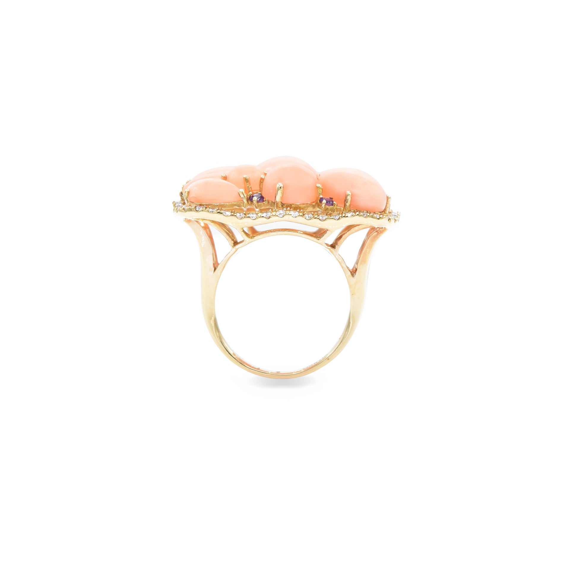 18kt Rose Gold Coral and Amethyst with Diamond Ring