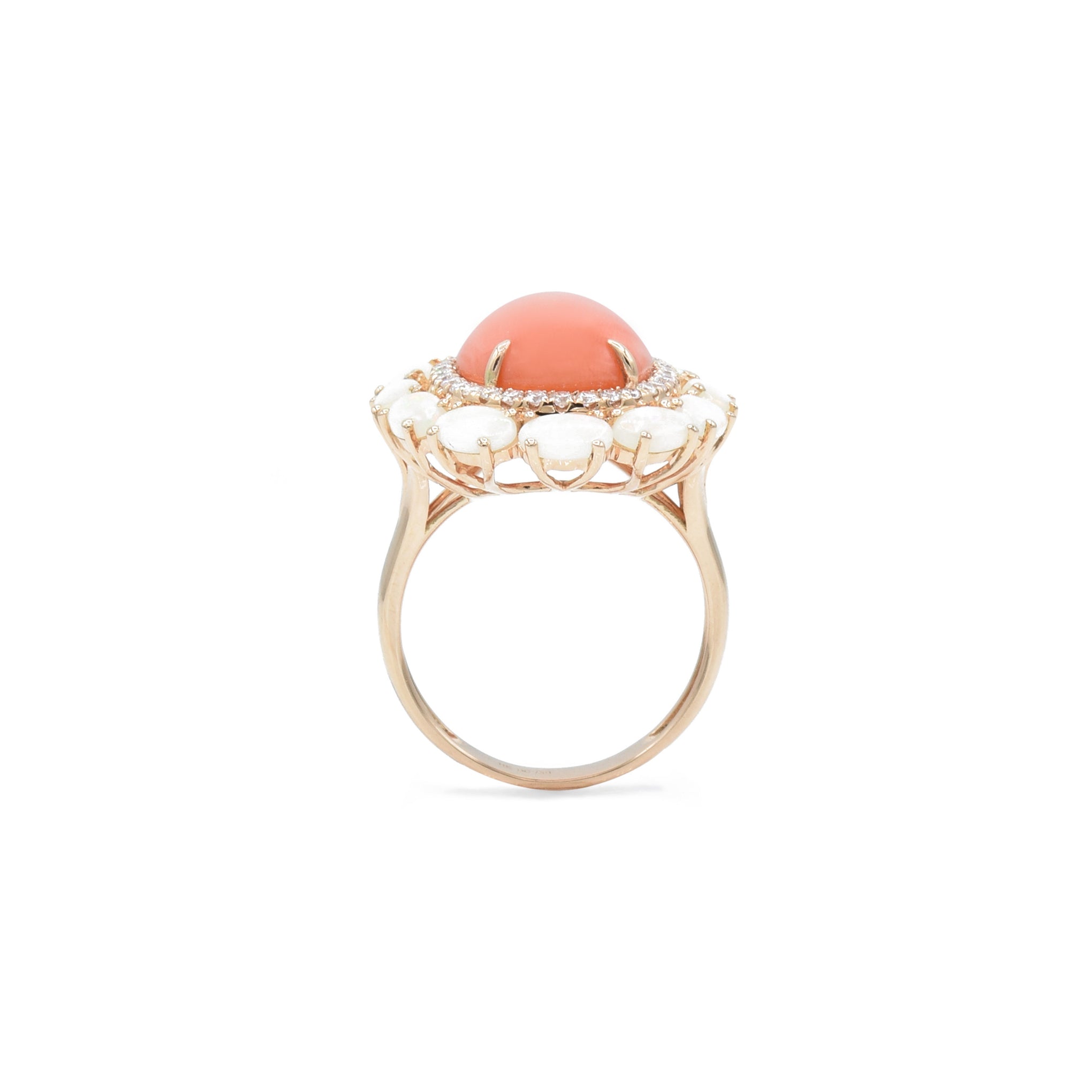 18kt Rose Gold Coral and Opal, Diamond Ring