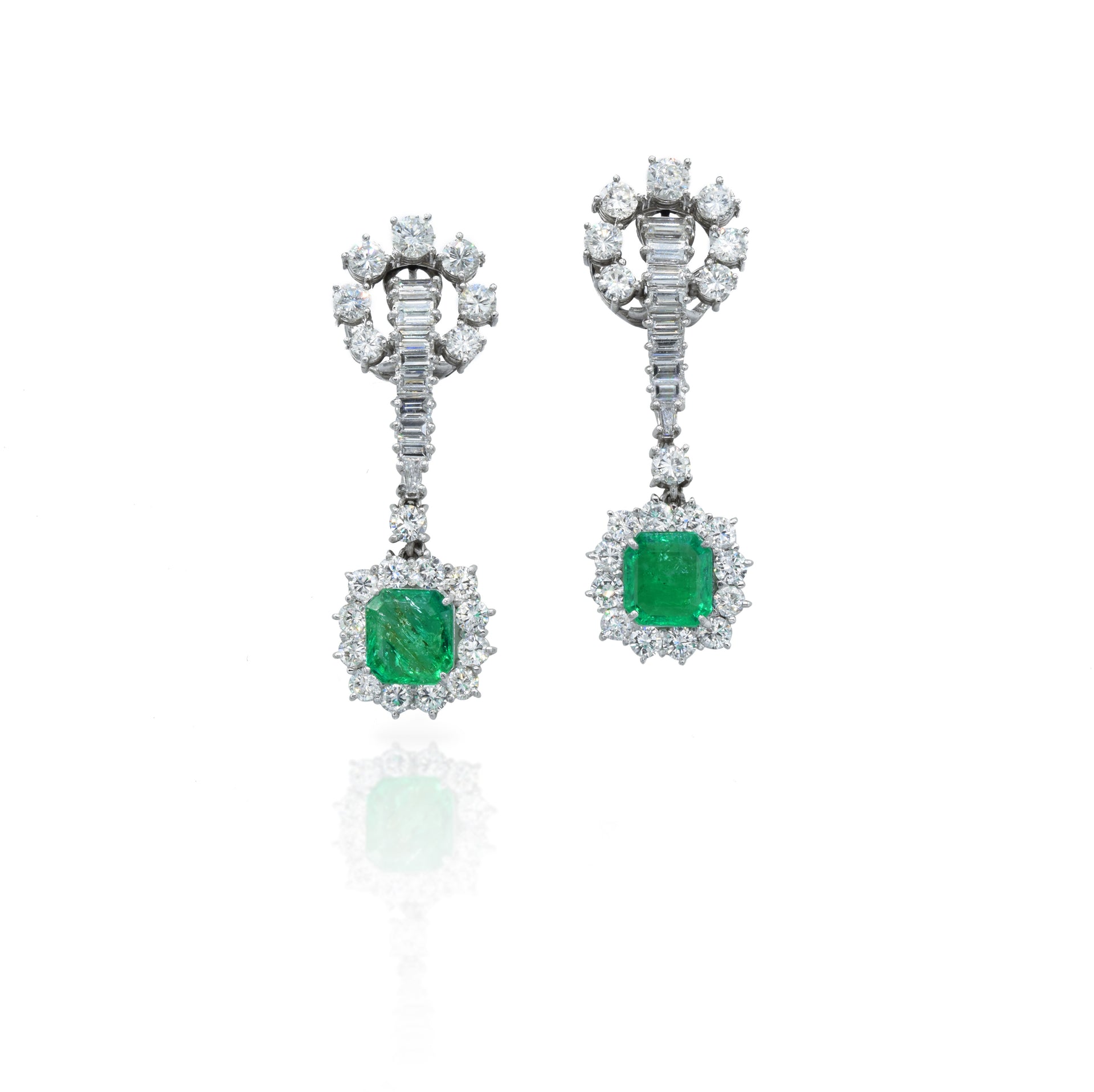 Estate 1920s Diamond And Emerald Earrings