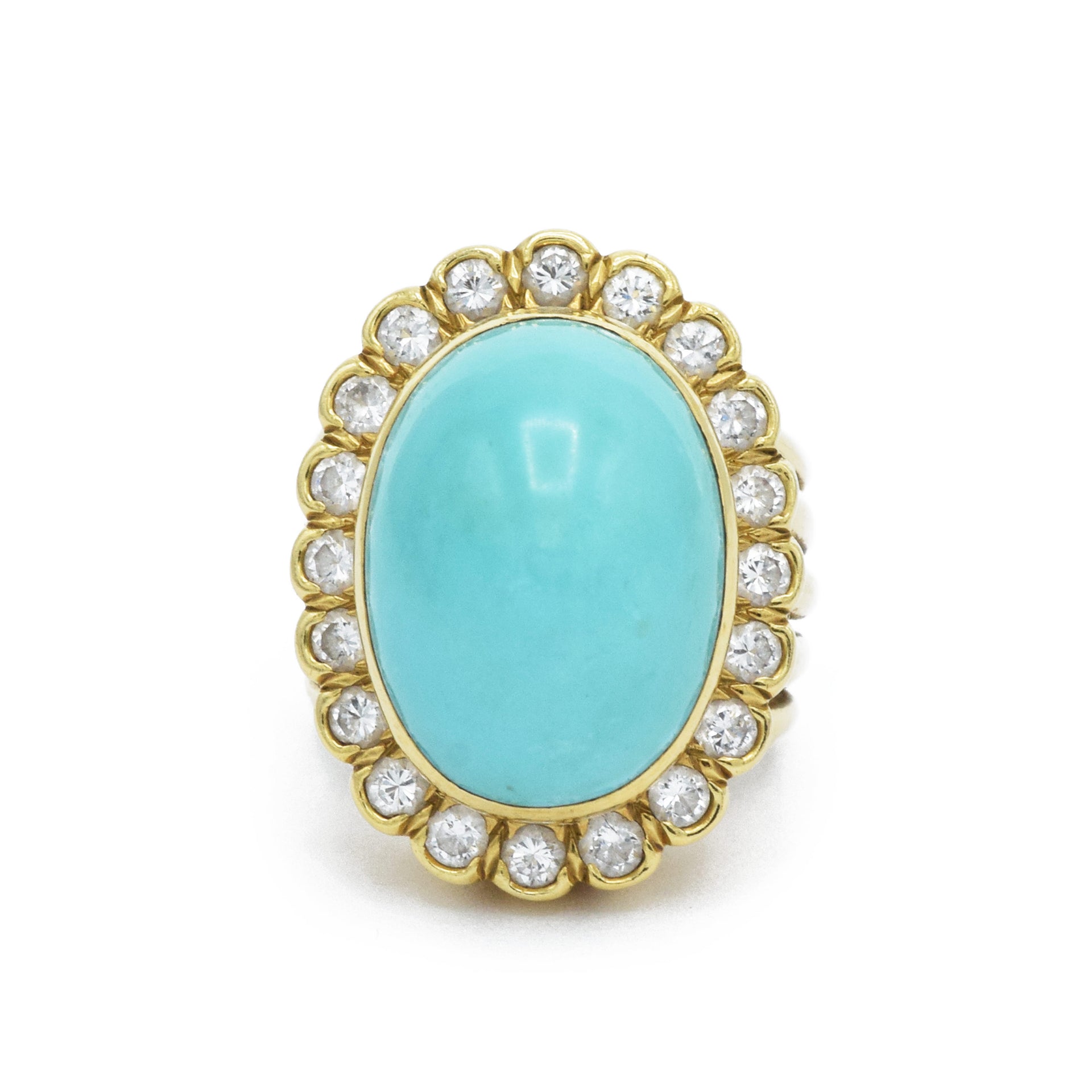 Estate Natural Turquoise Ring with Diamonds