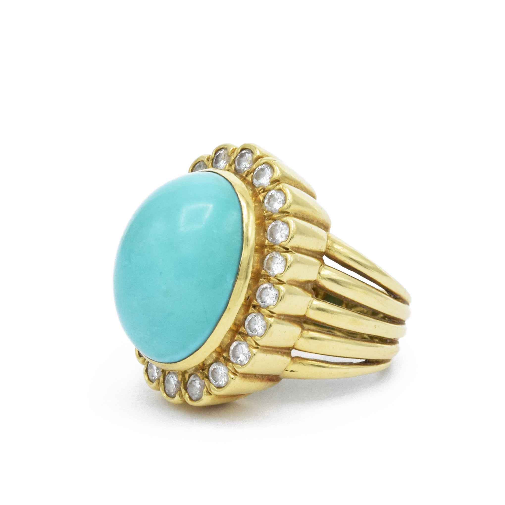 Estate Natural Turquoise Ring with Diamonds