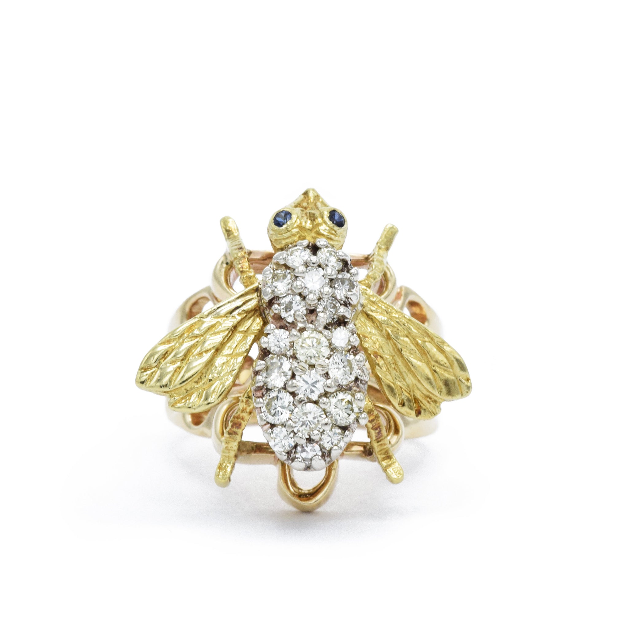 Yellow Gold, Diamond Fly Ring with Sapphires