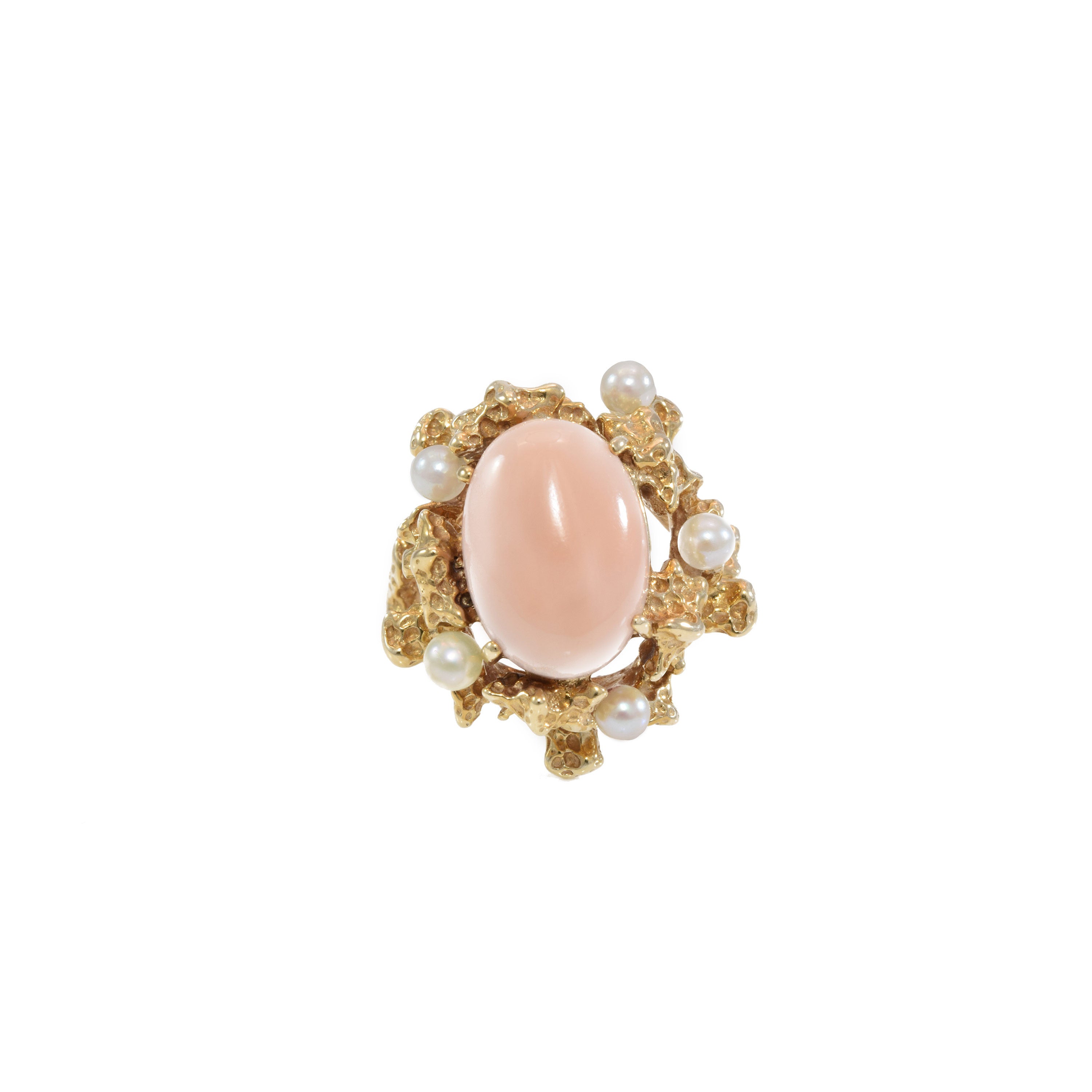 Estate Ring 14kt Gold with Coral and Pearl