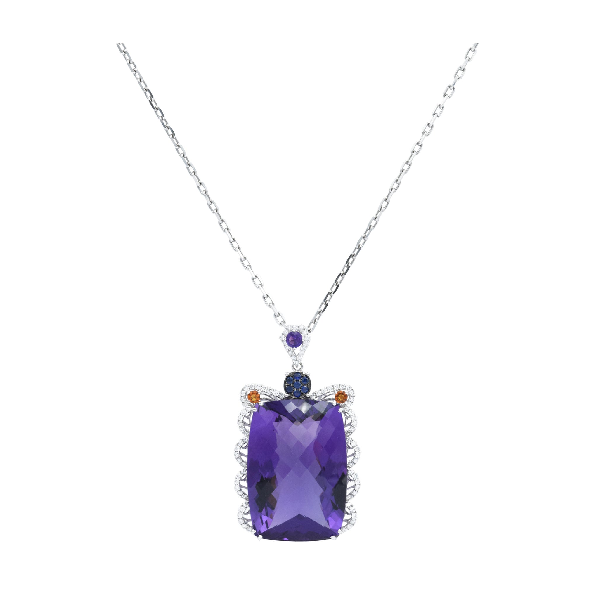 18kt White Gold Amethyst Pendant With Citrine and Sapphires