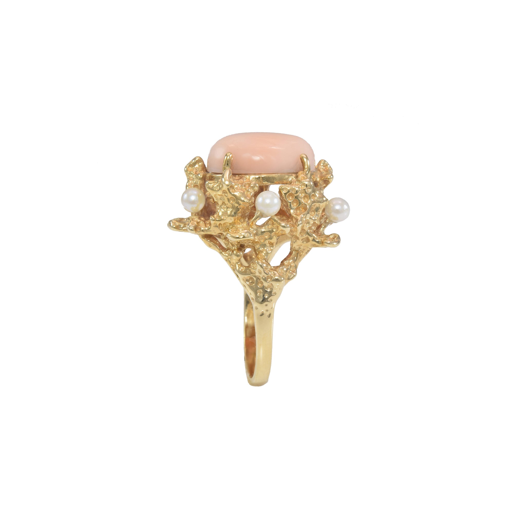 Estate Ring 14kt Gold with Coral and Pearl