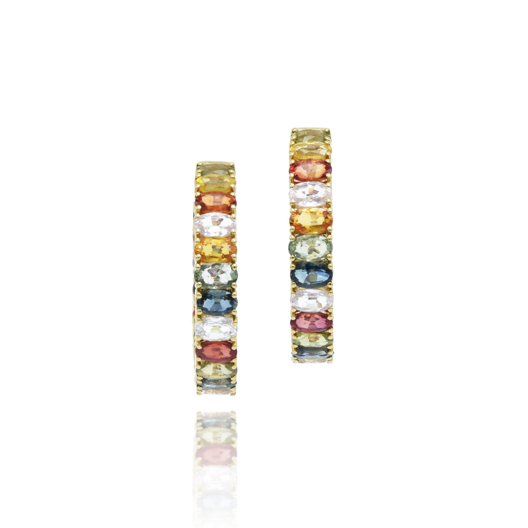 18KT Gold Multicolor Sapphire Hoop Earrings