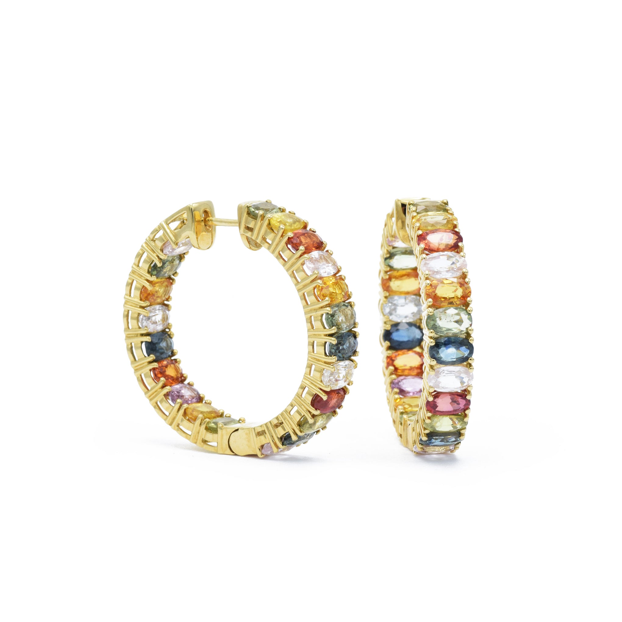 18KT Gold Multicolor Sapphire Hoop Earrings