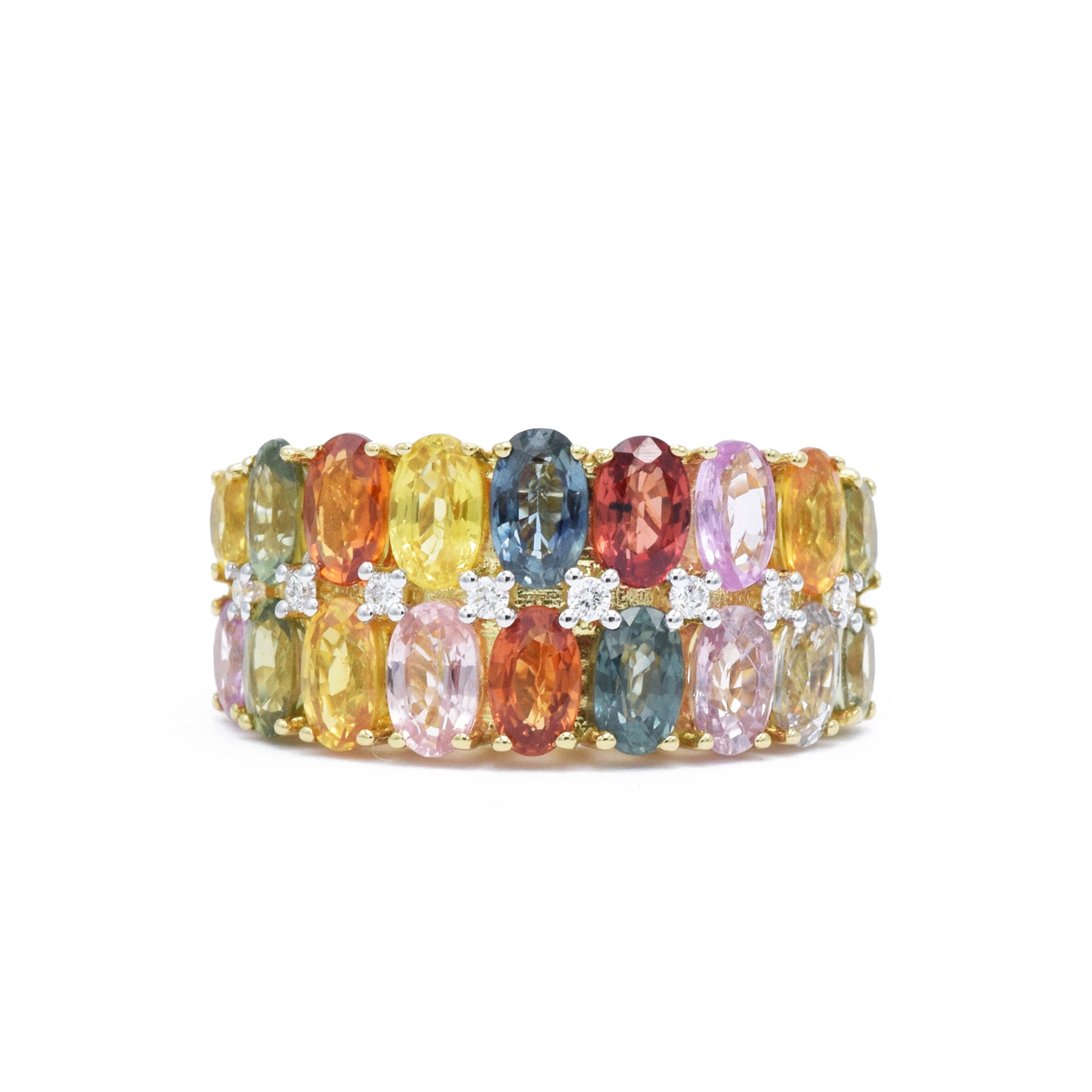 18KT Multi-Color Sapphire, Two-Row Ring