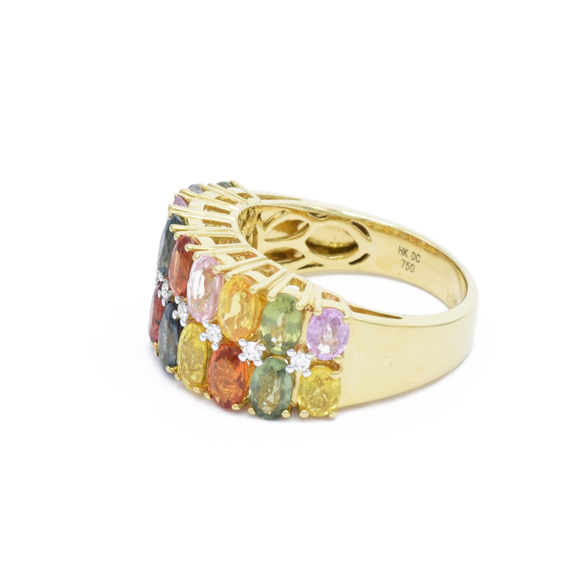 18KT Multi-Color Sapphire, Two-Row Ring