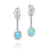 Estate 14KT White Gold Turquoise And Diamond Earrings