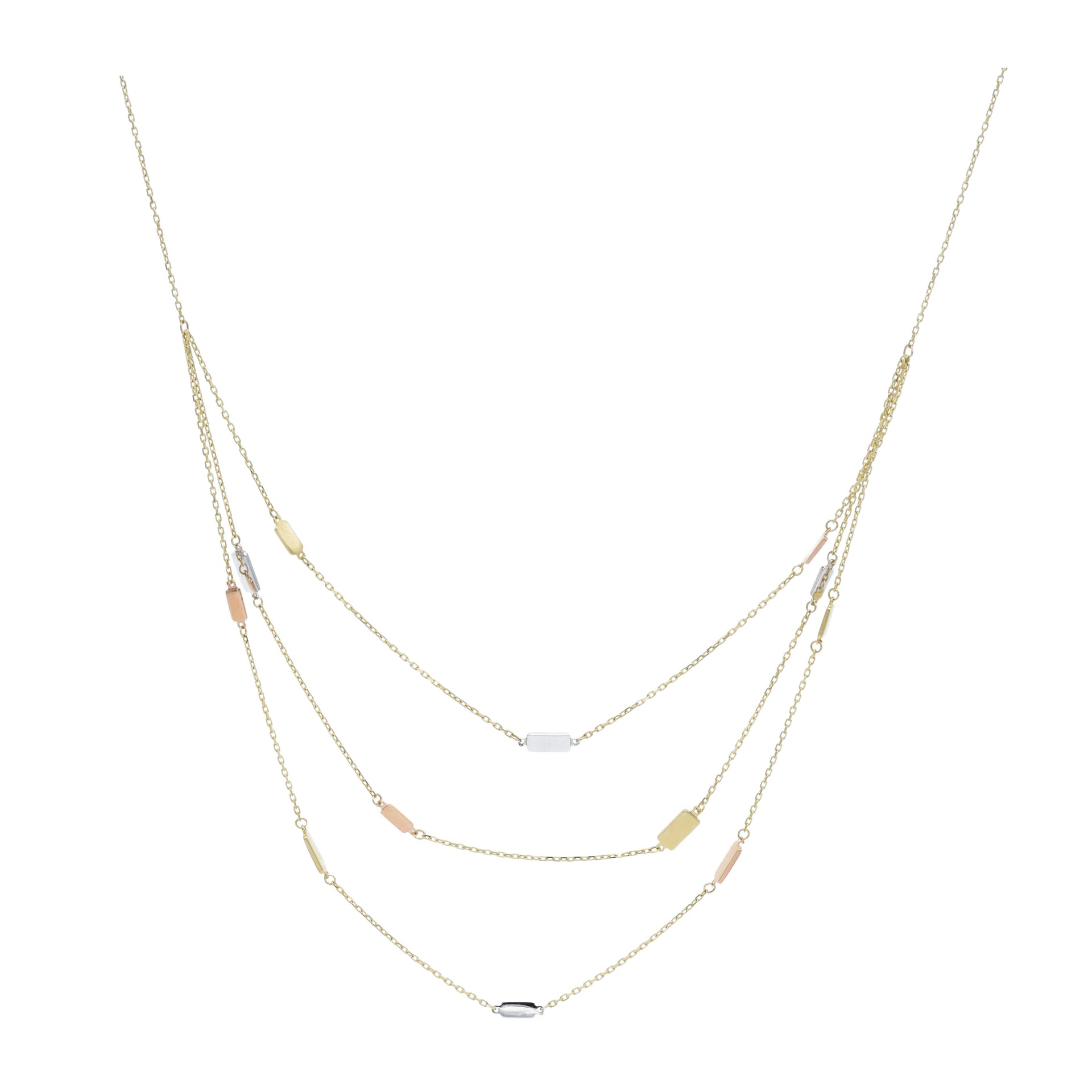 14KT Tri-Color Gold Bar Necklace