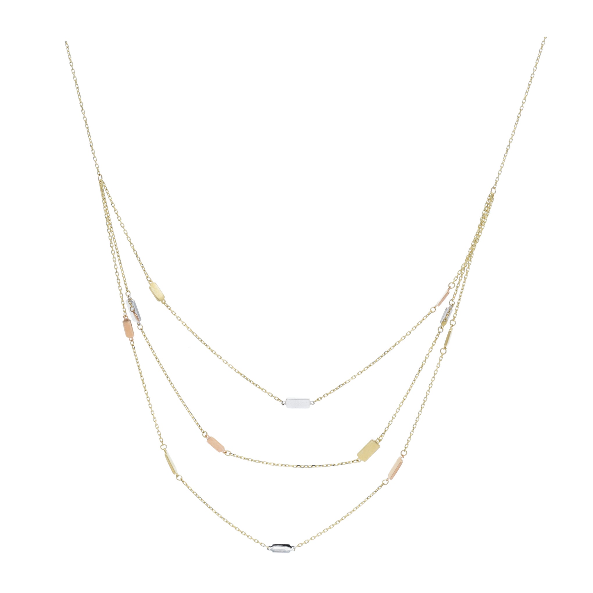 14KT Tri-Color Gold Bar Necklace