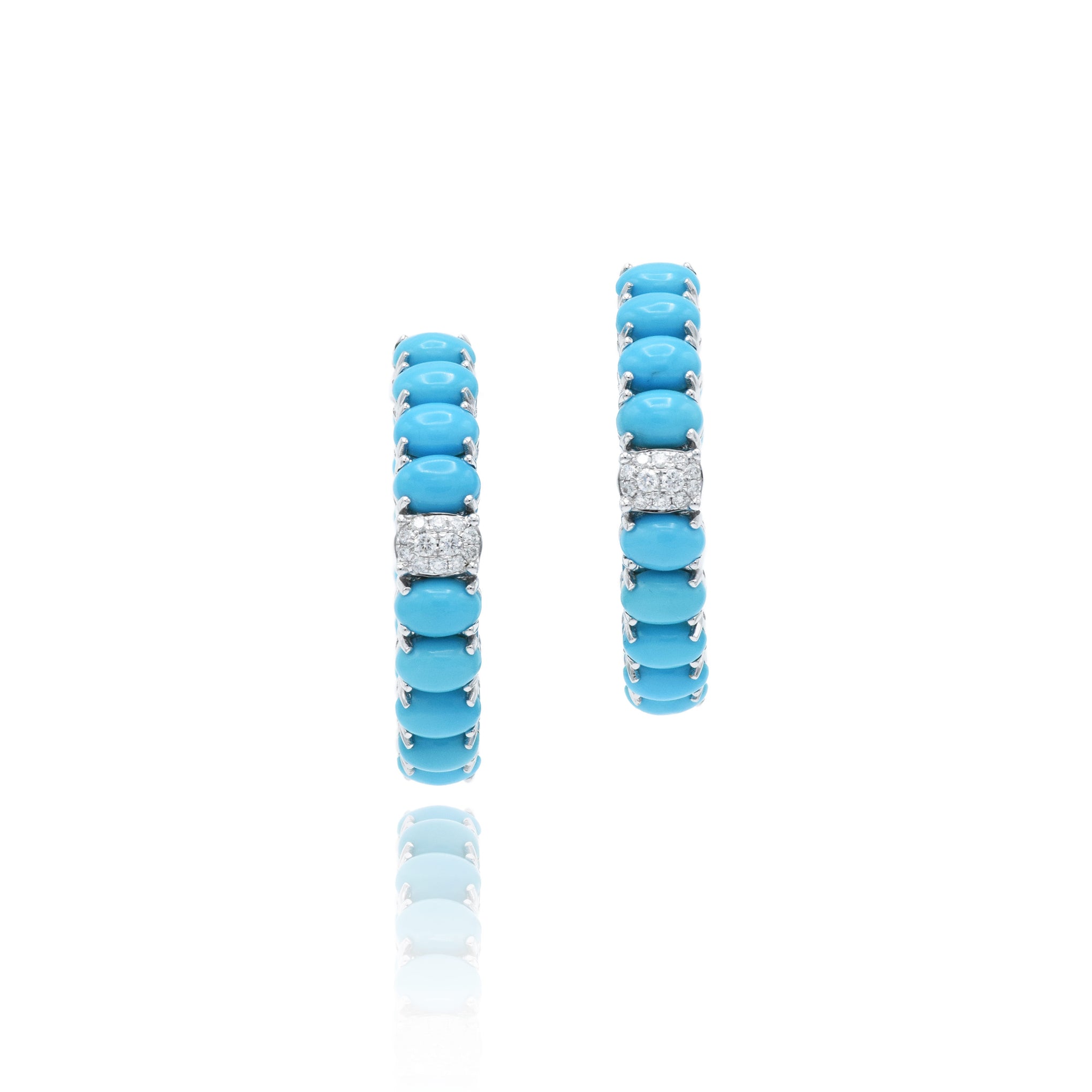 18kt White Gold Turquoise Hoop Earrings with Diamonds