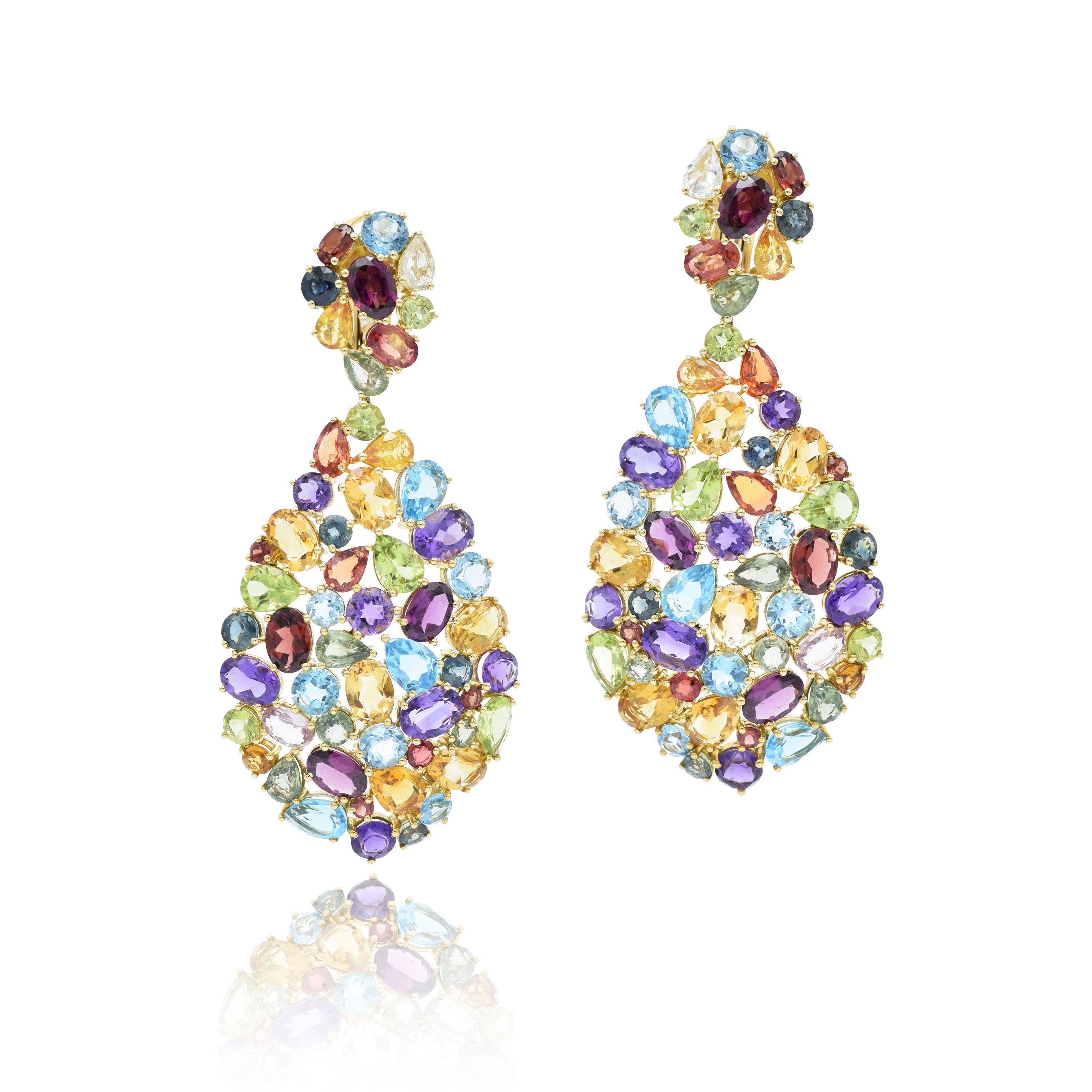 18KT Yellow Gold Multi-Color Gemstone Earrings