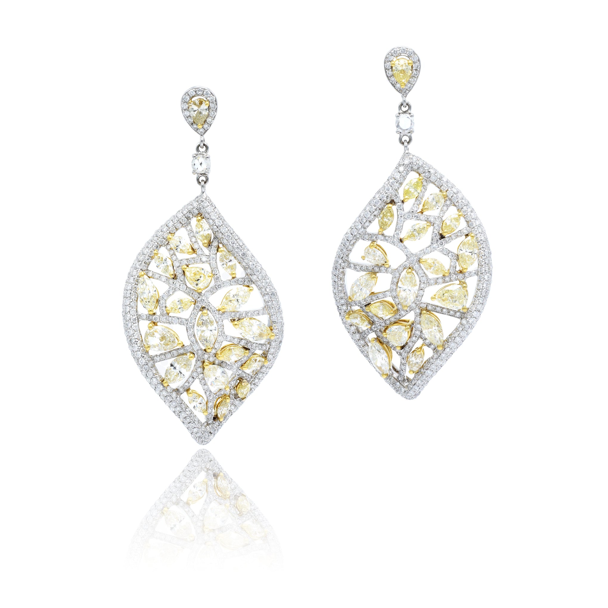 Diamond Leaf Earrings With Fancy Yellow Diamonds