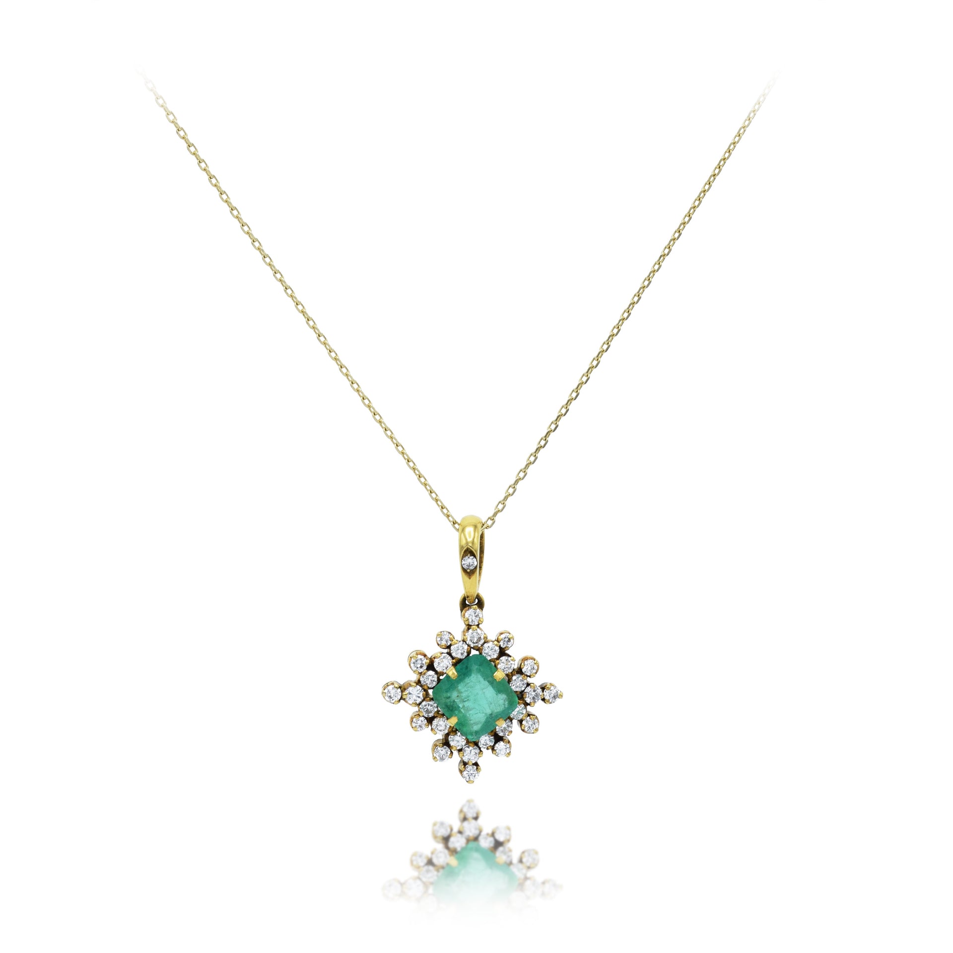 Estate Square Emerald and Diamonds Pendant