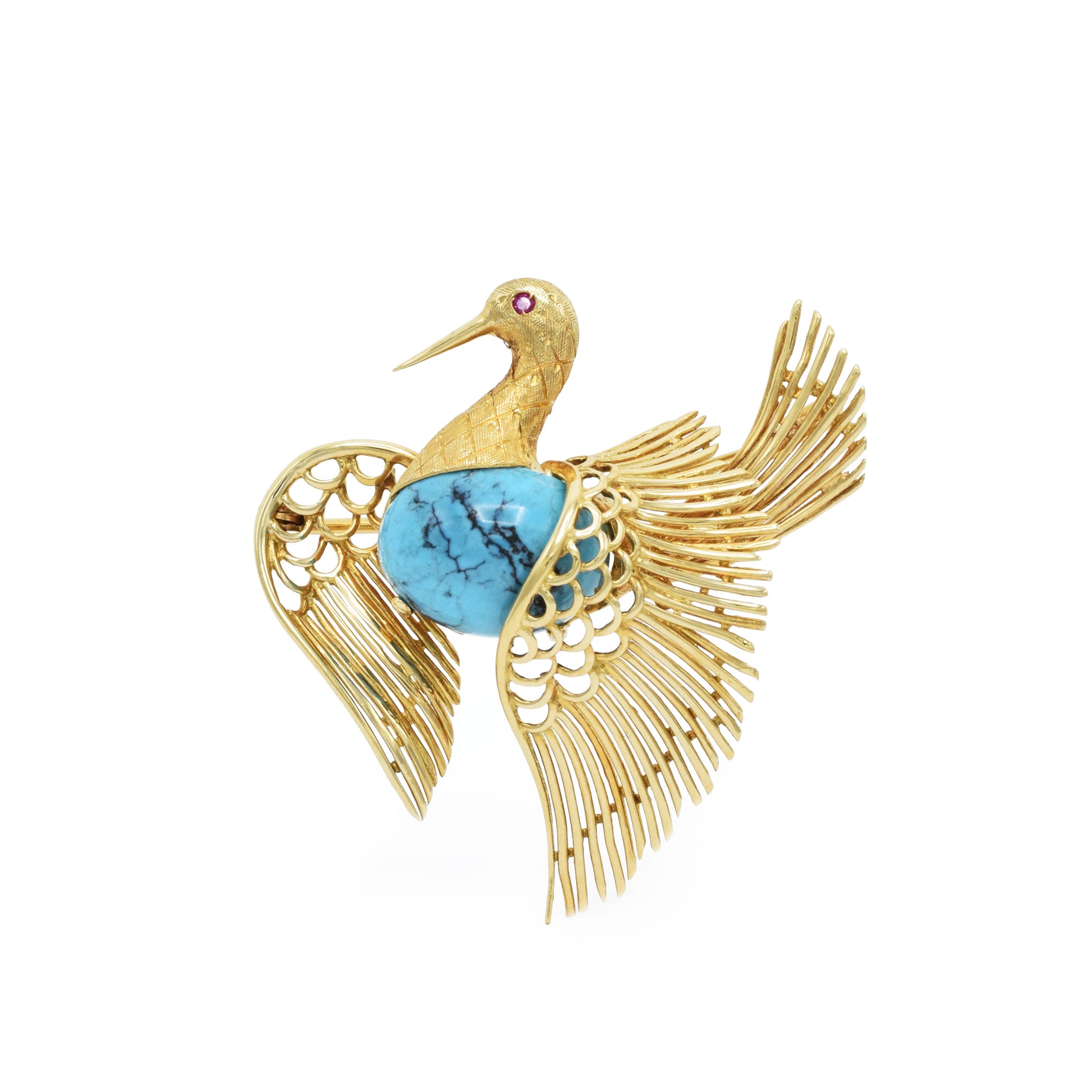 Vintage 'Cartier' Natural Turquoise Swan Pin