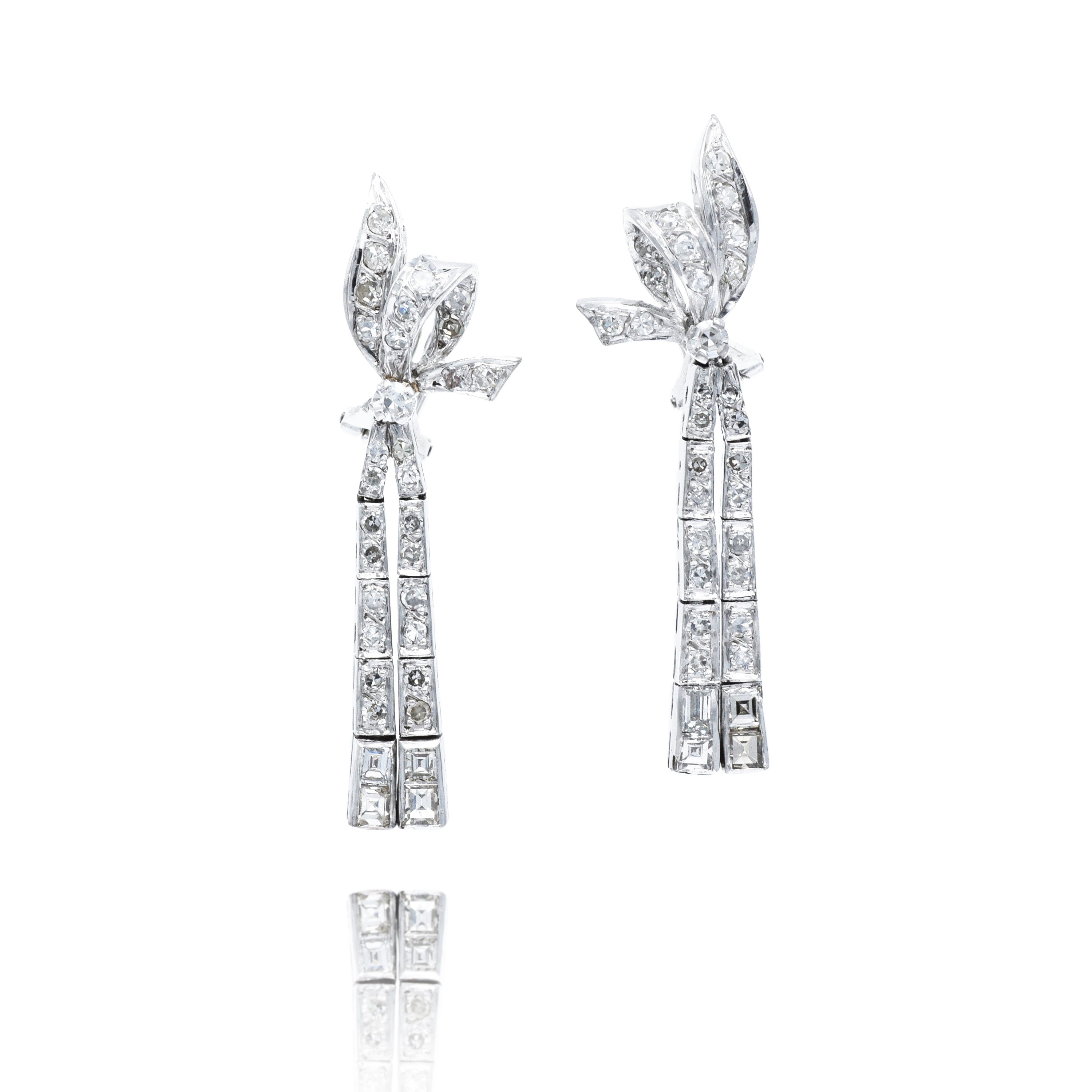 Vintage 1930s Ribbon Diamond Earrings