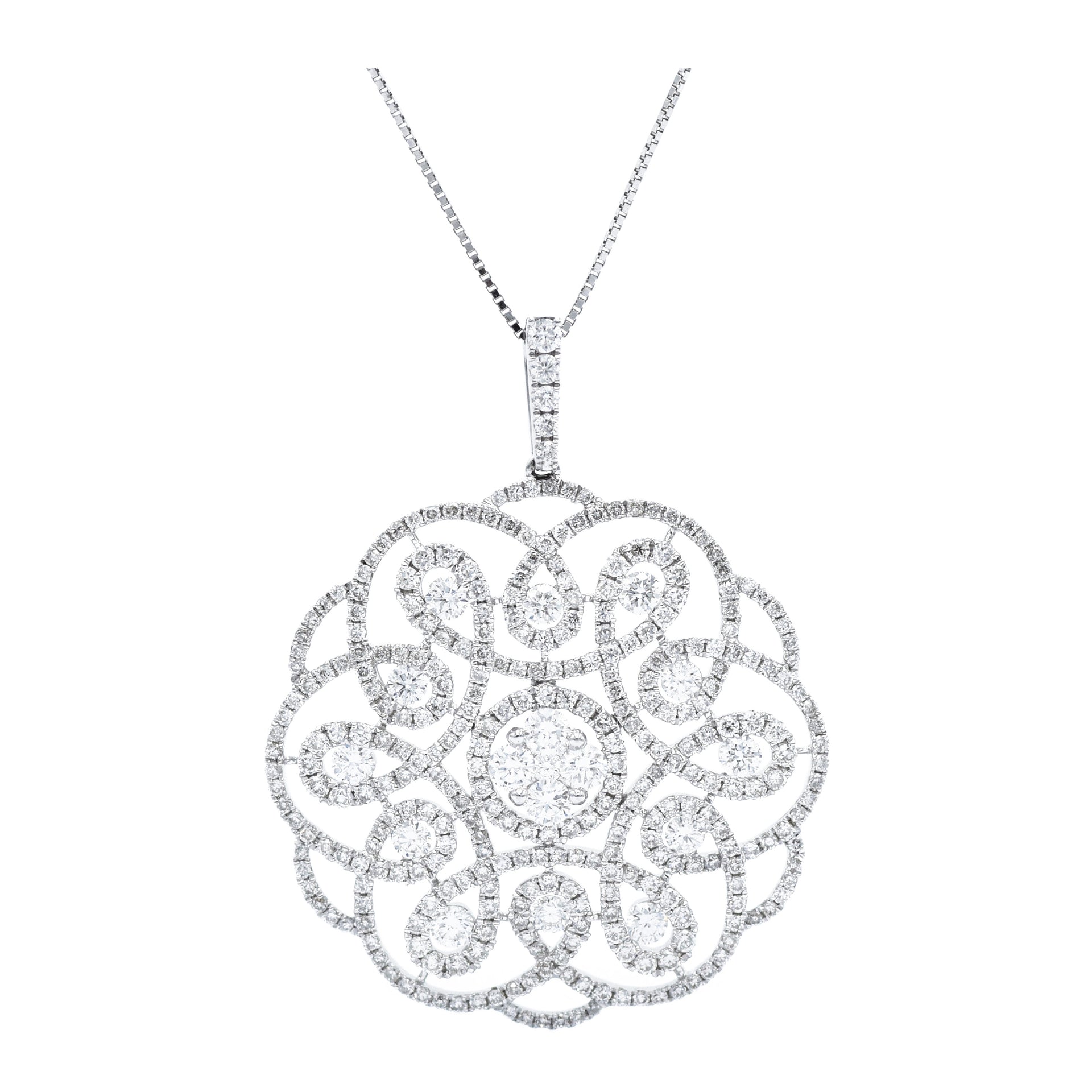 18kt White Gold and Diamond Floral Pendant