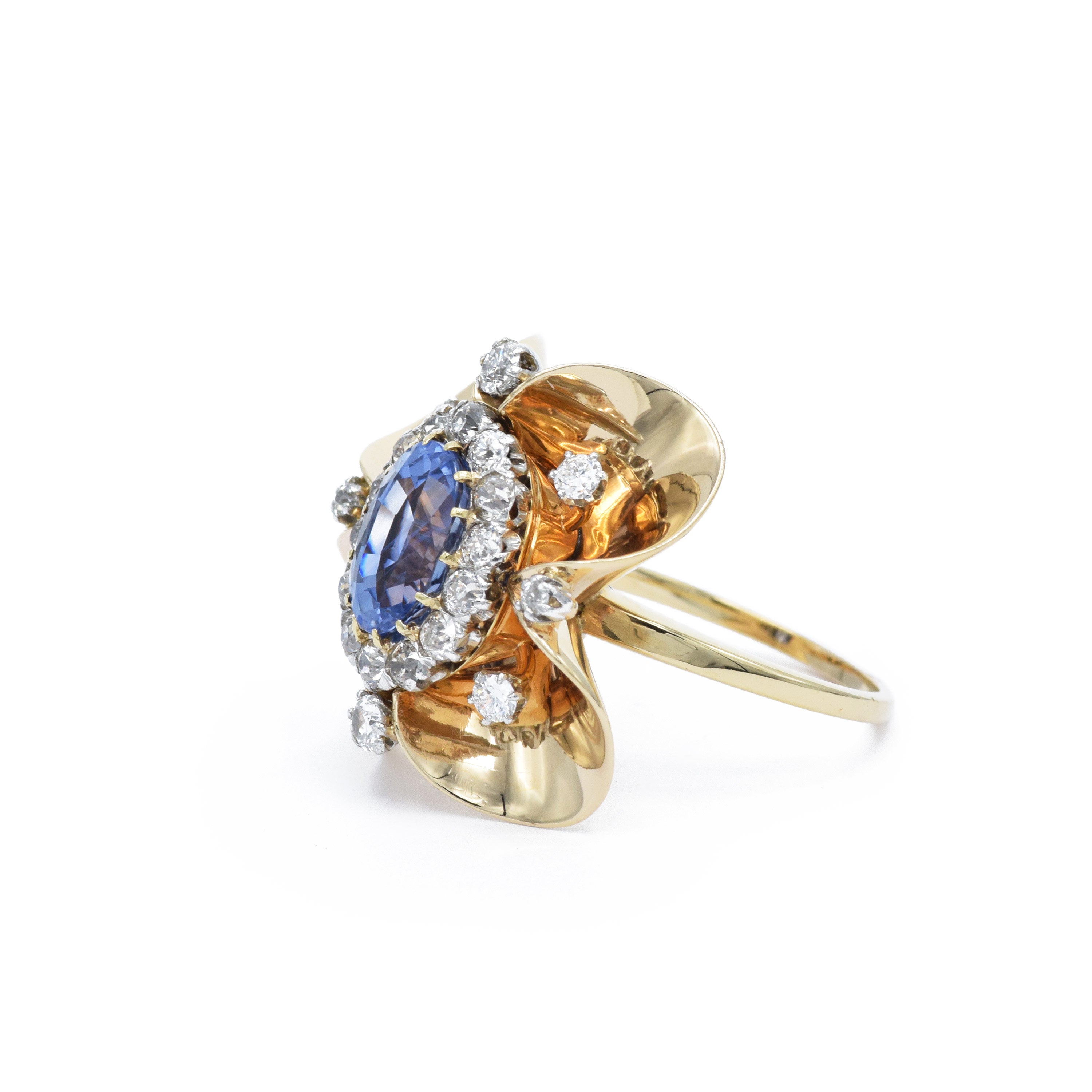 Estate 14KT Diamond Flower Ring