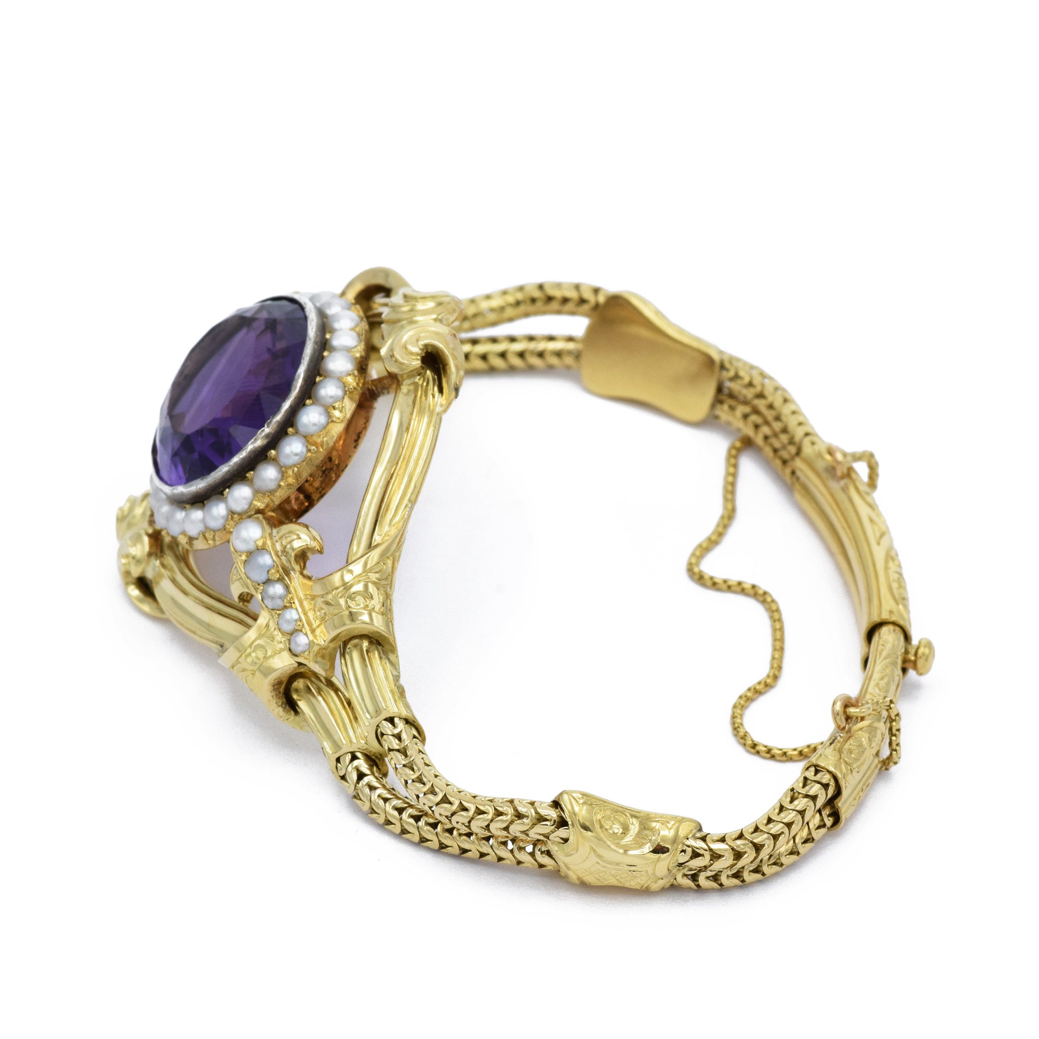 Estate Gold, Amethyst, and Pearl Bracelet, Victorian Era