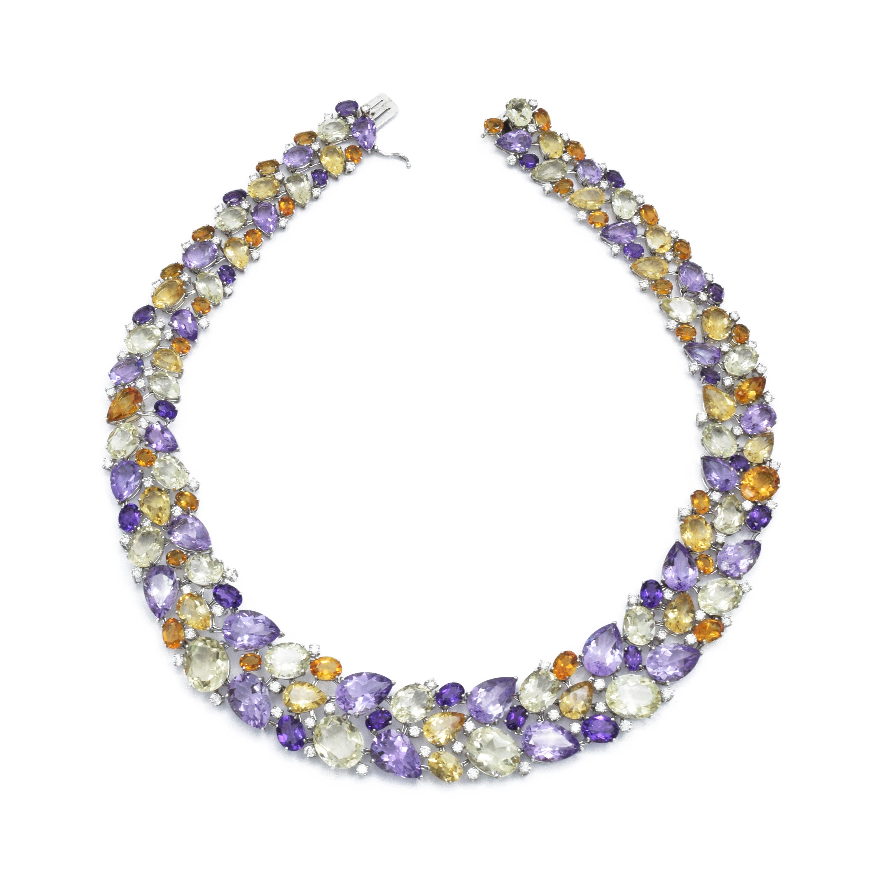 Estate 18KT White Gold Multi-Gem Bib Necklace