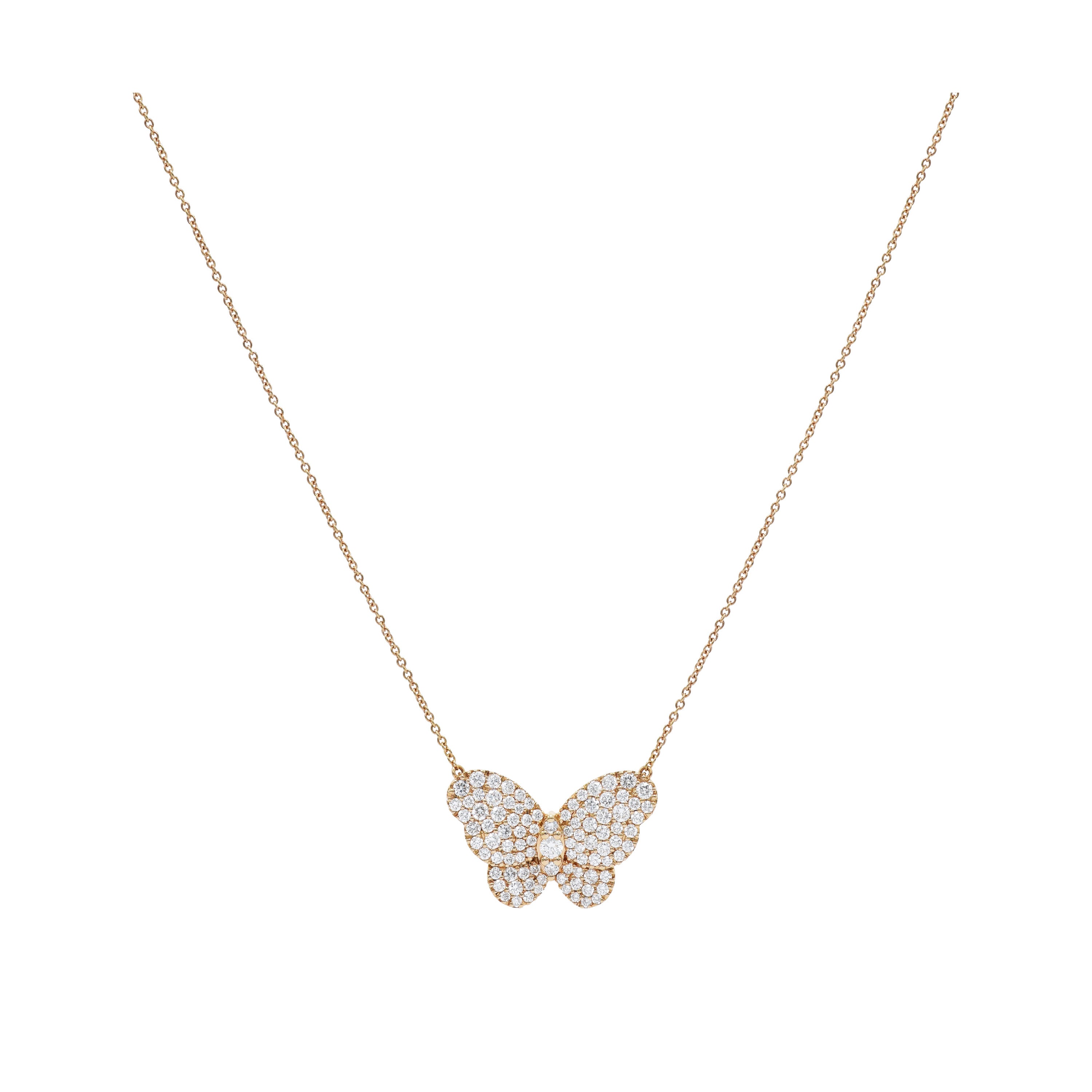 18kt Rose Gold Diamond Butterfly Necklace