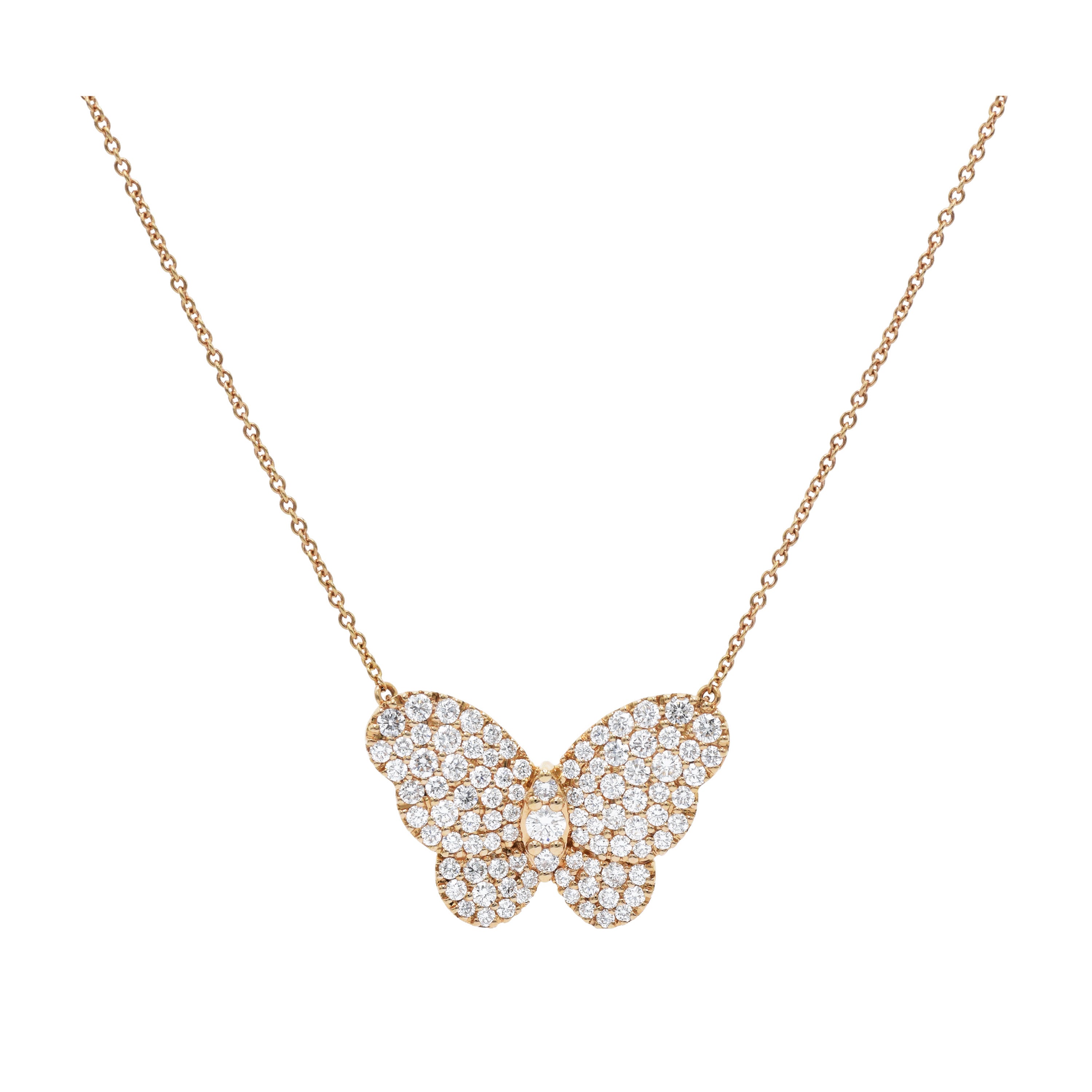 18kt Rose Gold Diamond Butterfly Necklace
