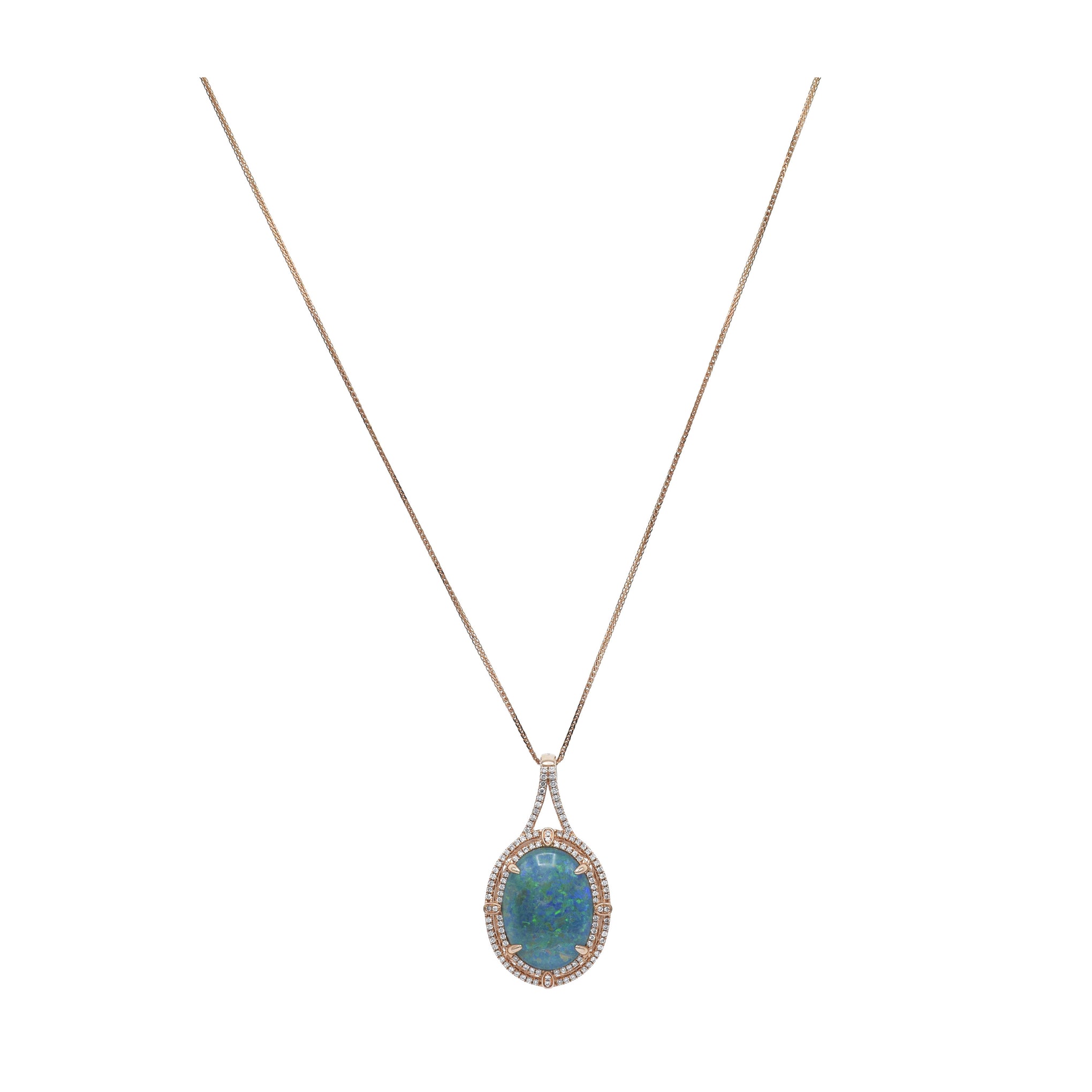 14KT Rose Gold, Opal And Diamond Pendant