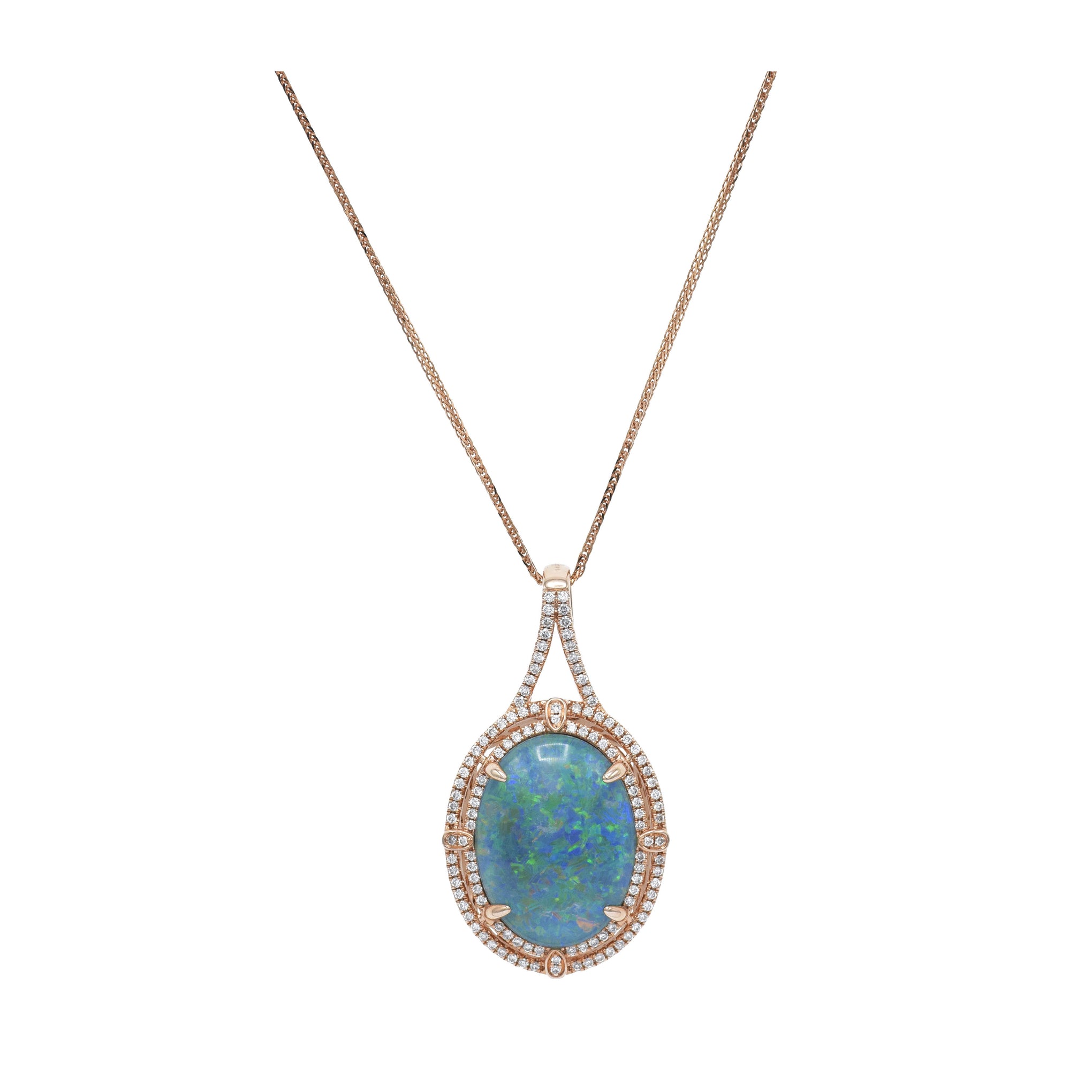 14KT Rose Gold, Opal And Diamond Pendant