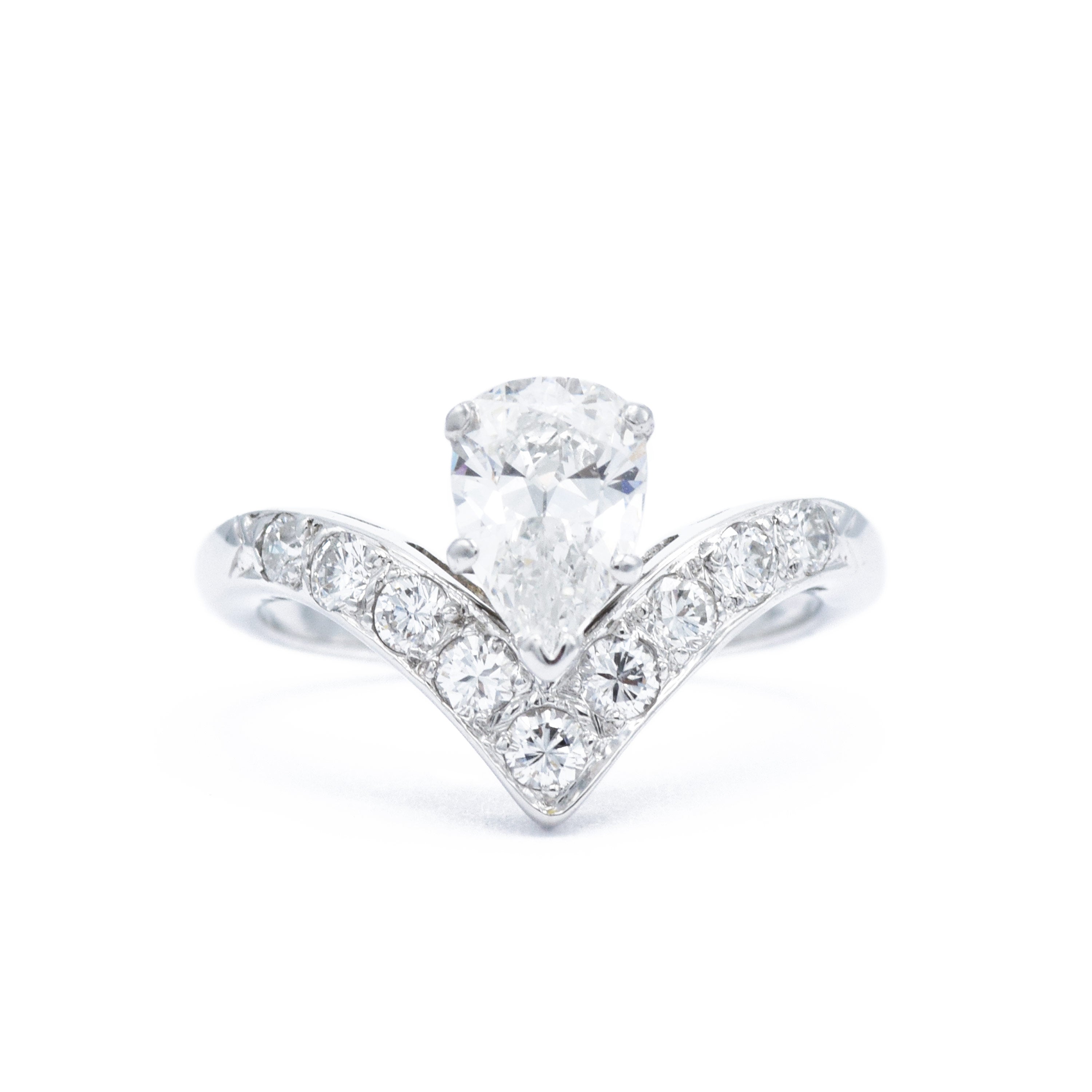 Platinum and Pear Diamond V Ring