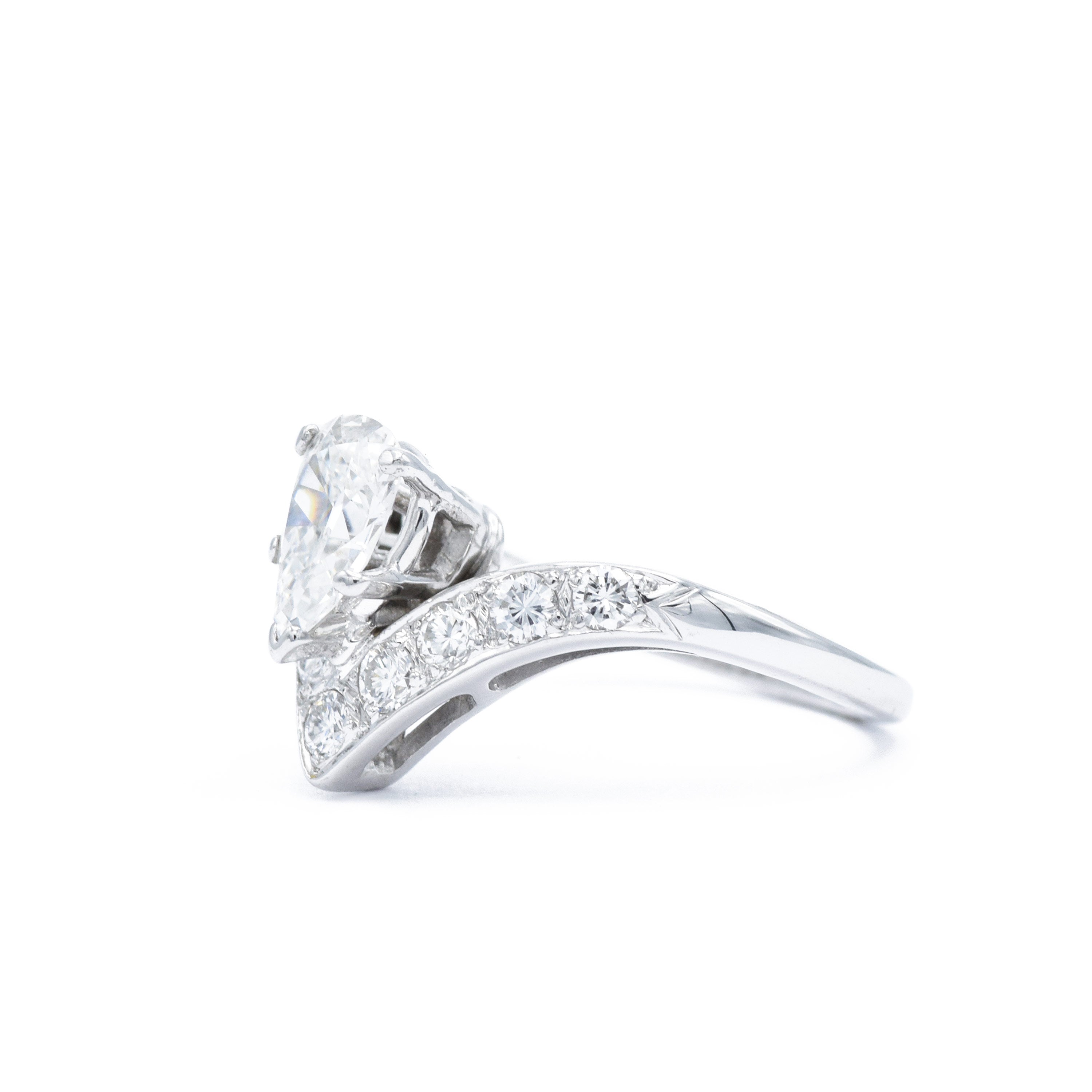 Platinum and Pear Diamond V Ring