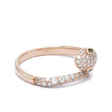 14KT Rose Gold Diamond Snake Ring With Emerald Eyes