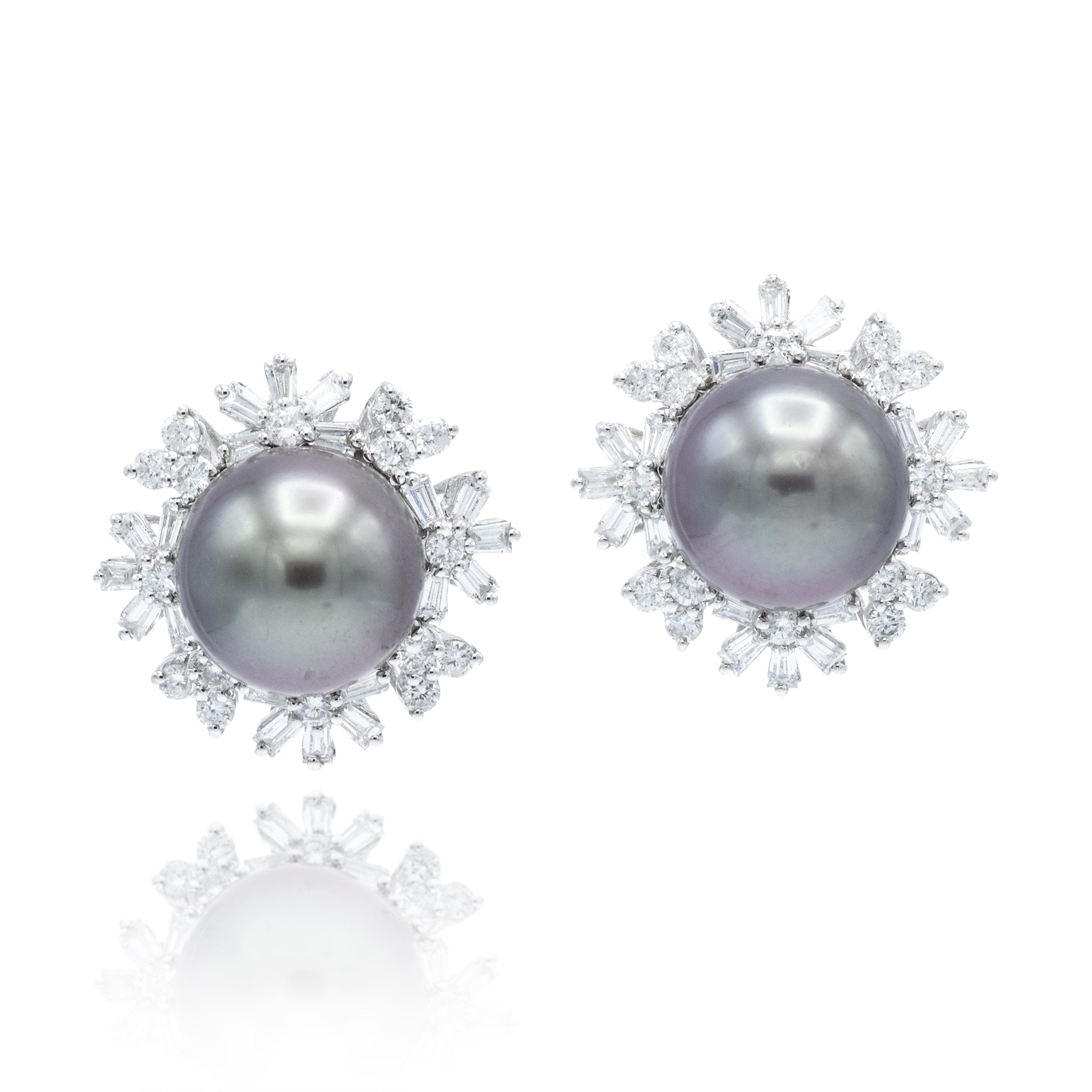 Estate Diamond And Tahitian Pearl Earrings