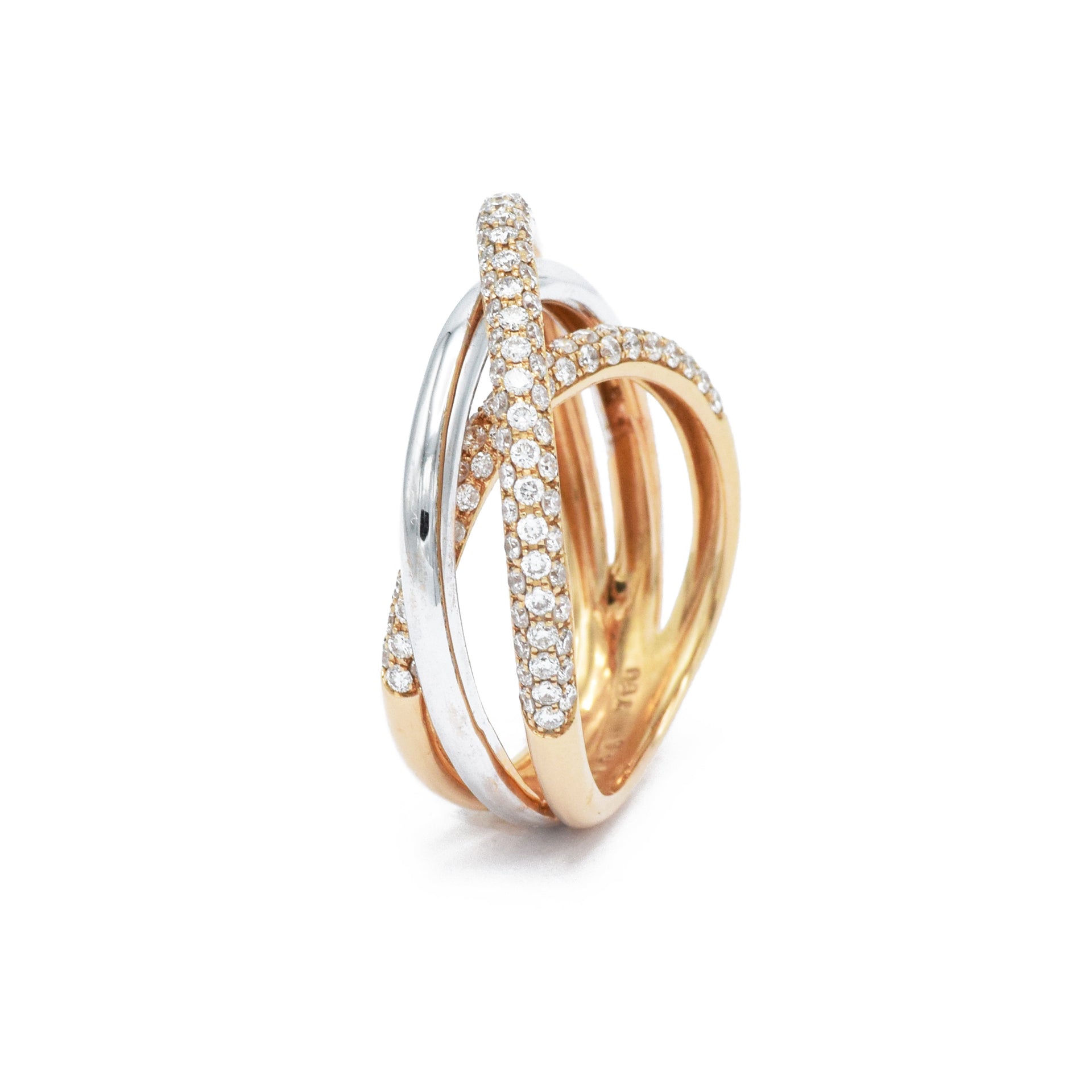 18KT Tricolor Gold And Diamond Twist Ring