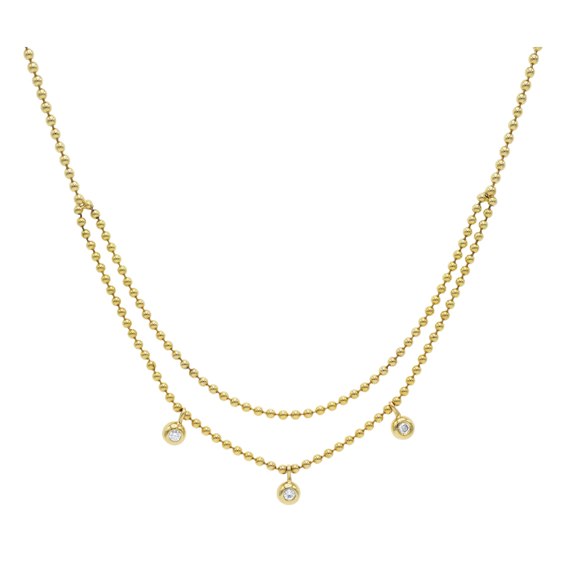 18KT Gold Ball Chain, Double Row Necklace