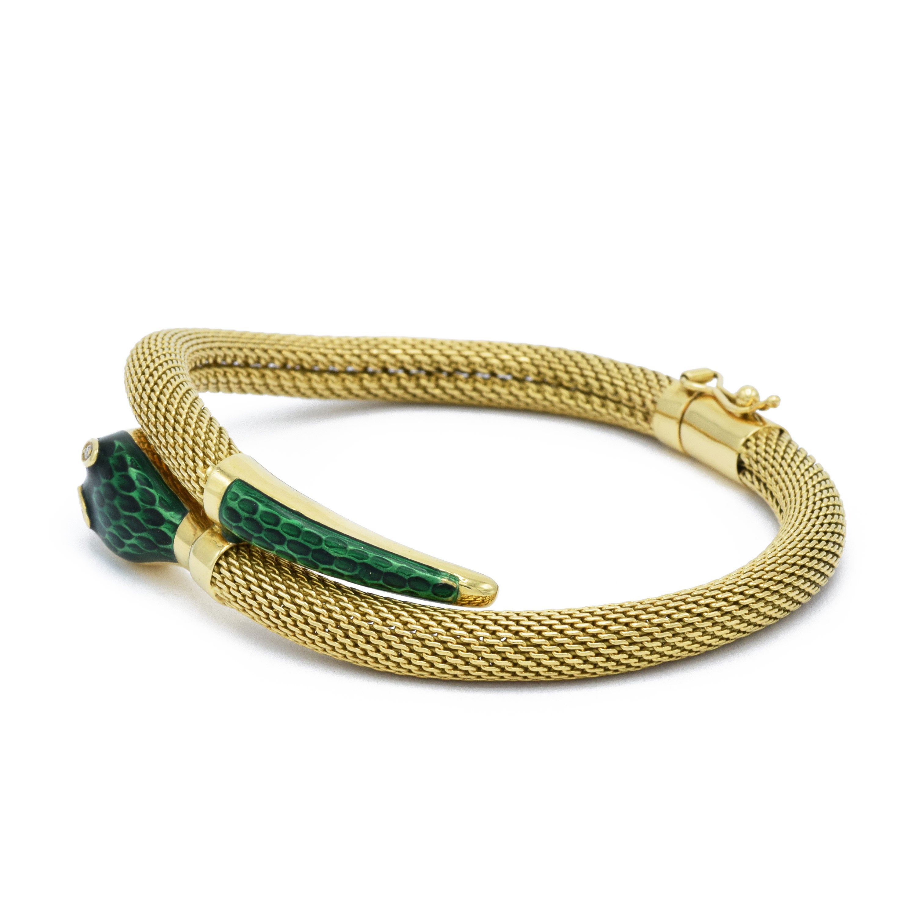 Vintage 18KT Yellow Gold Enamel Snake Bracelet