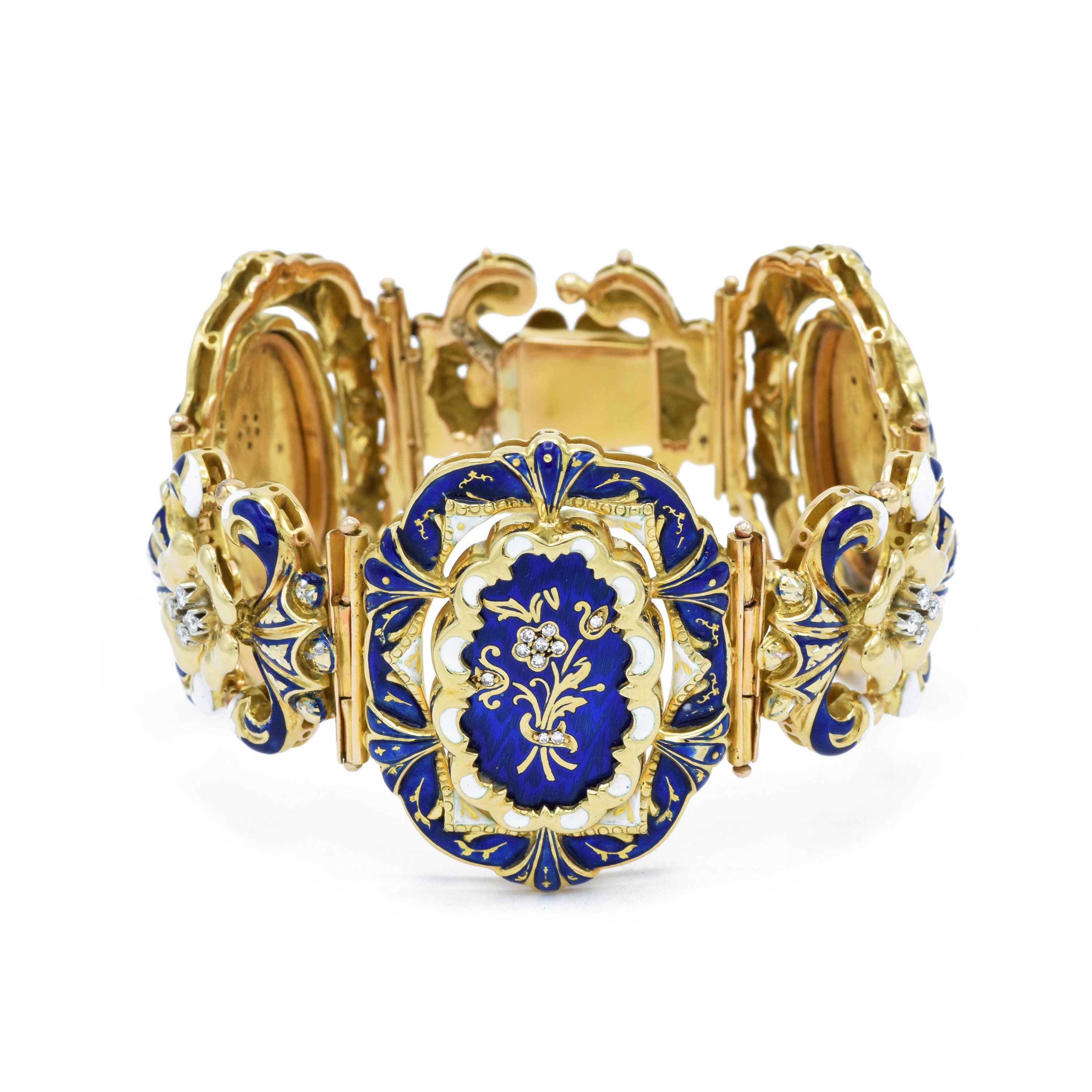 Victorian Yellow Gold Enamel Bracelet With Diamonds