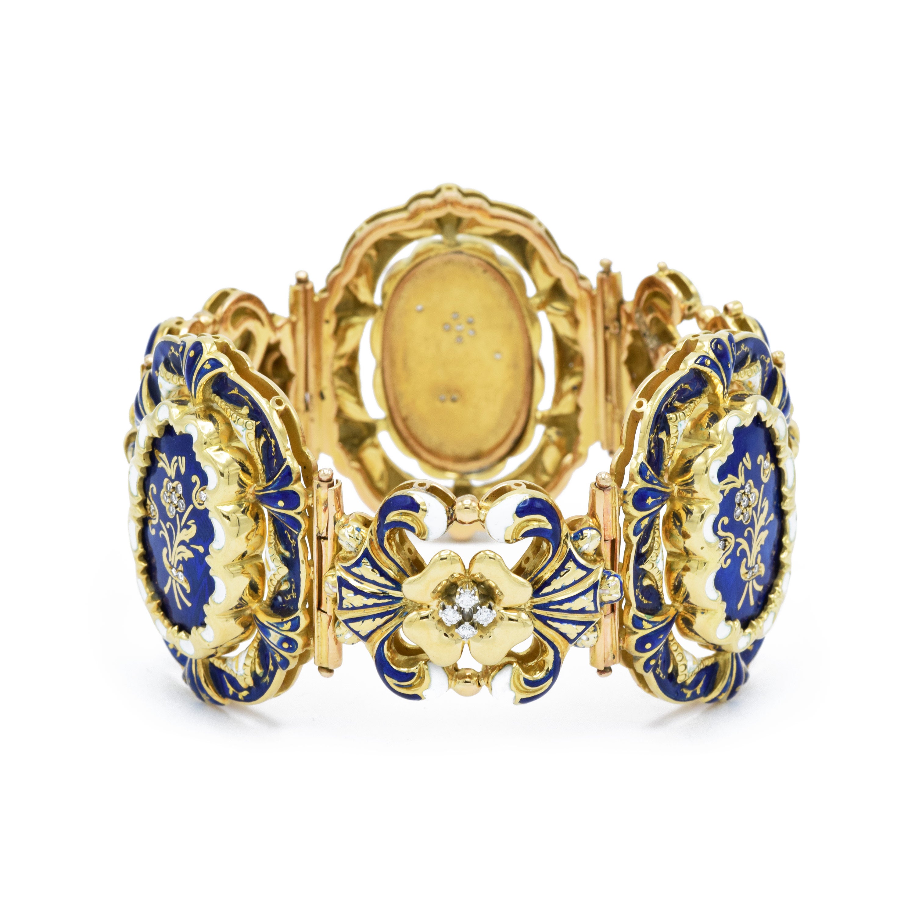Victorian Yellow Gold Enamel Bracelet With Diamonds