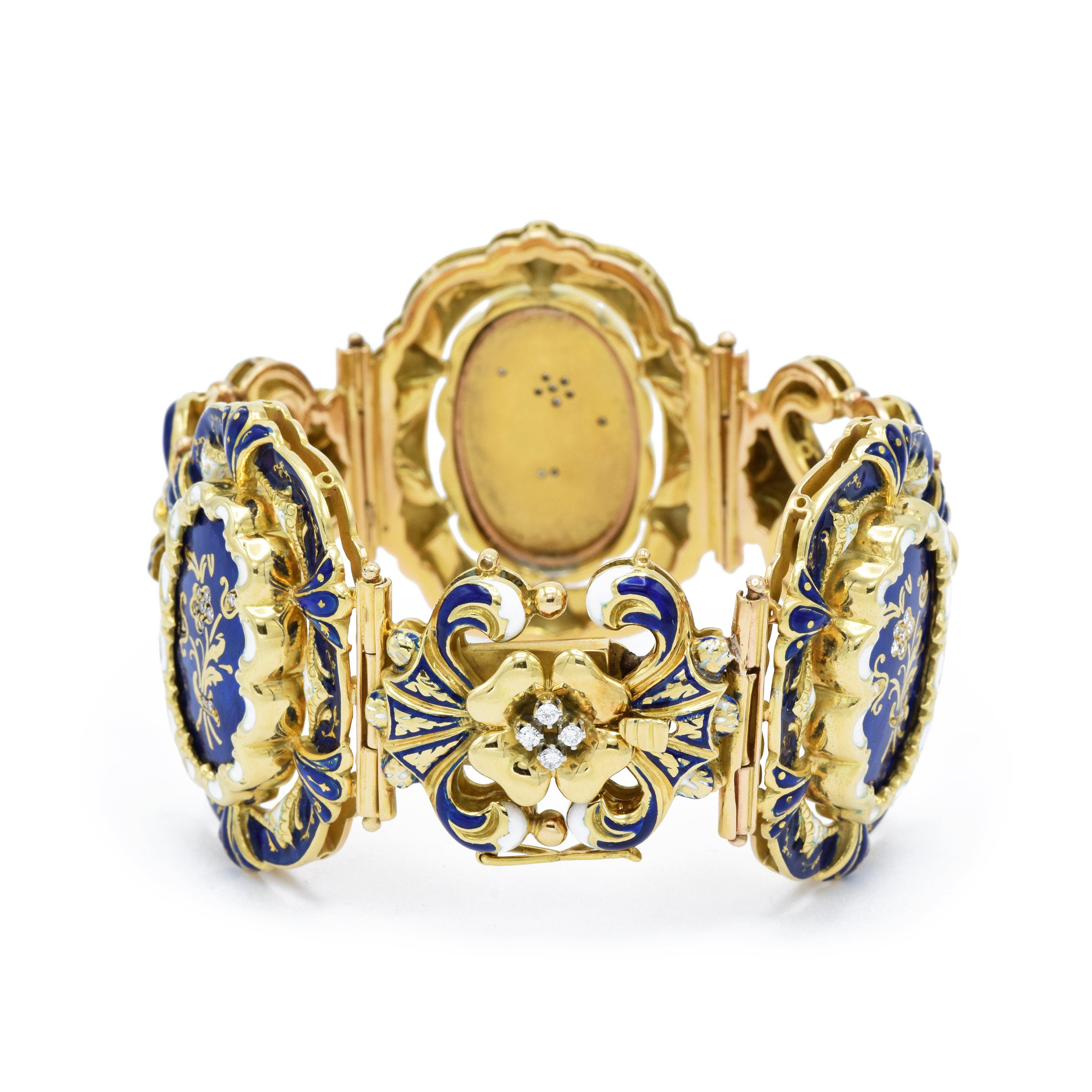 Victorian Yellow Gold Enamel Bracelet With Diamonds