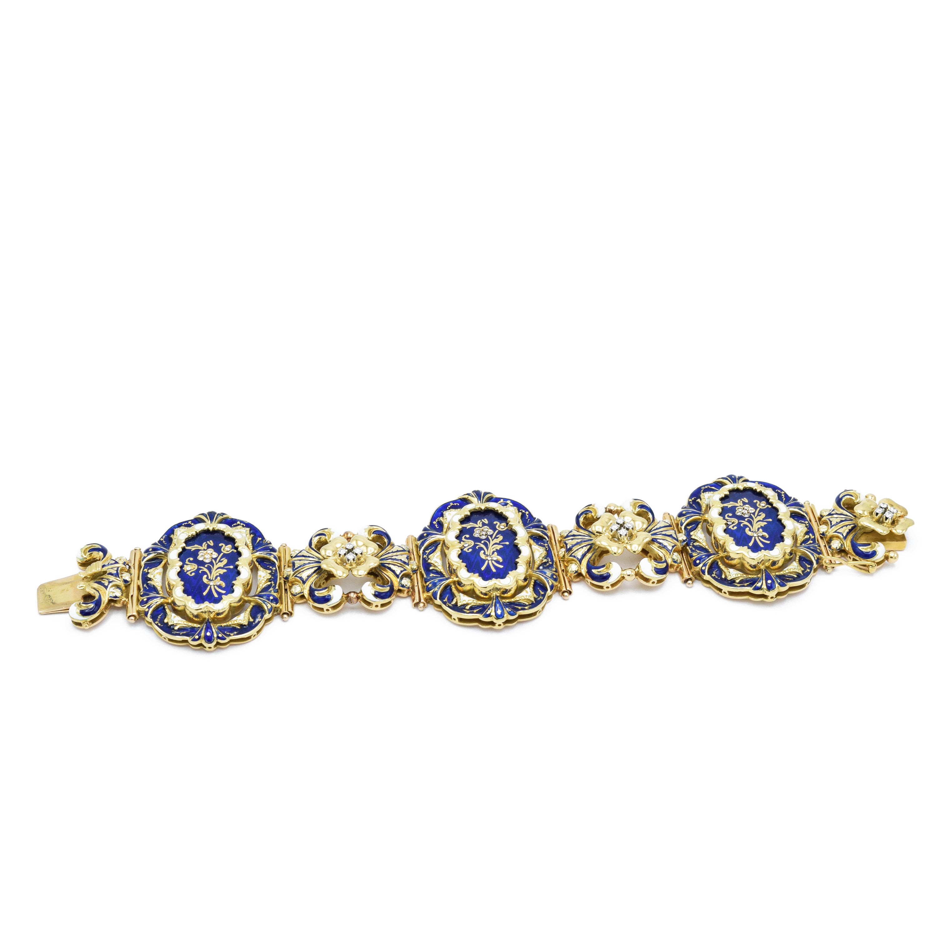Victorian Yellow Gold Enamel Bracelet With Diamonds