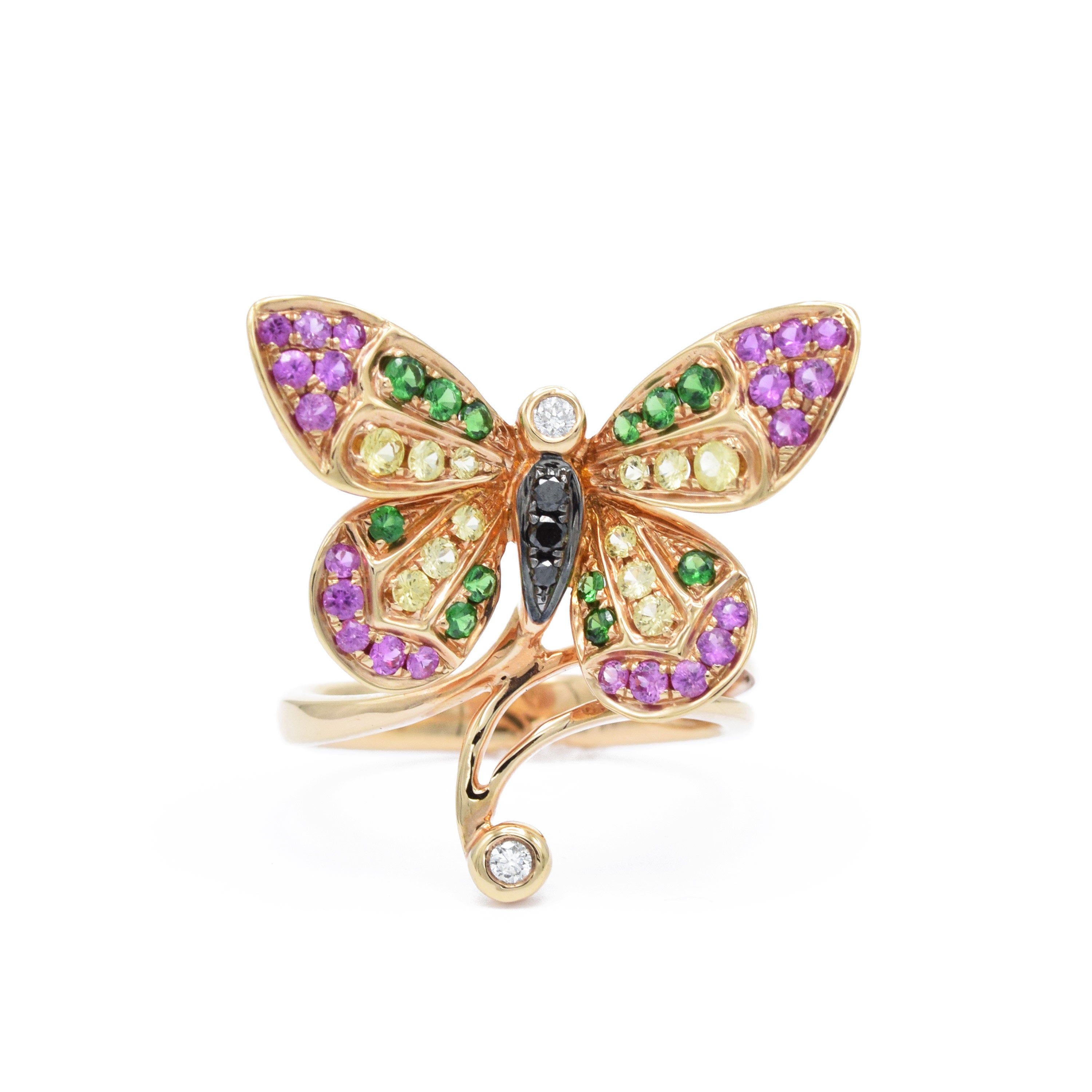 18kt Rose Gold Butterfly Ring With Sapphires