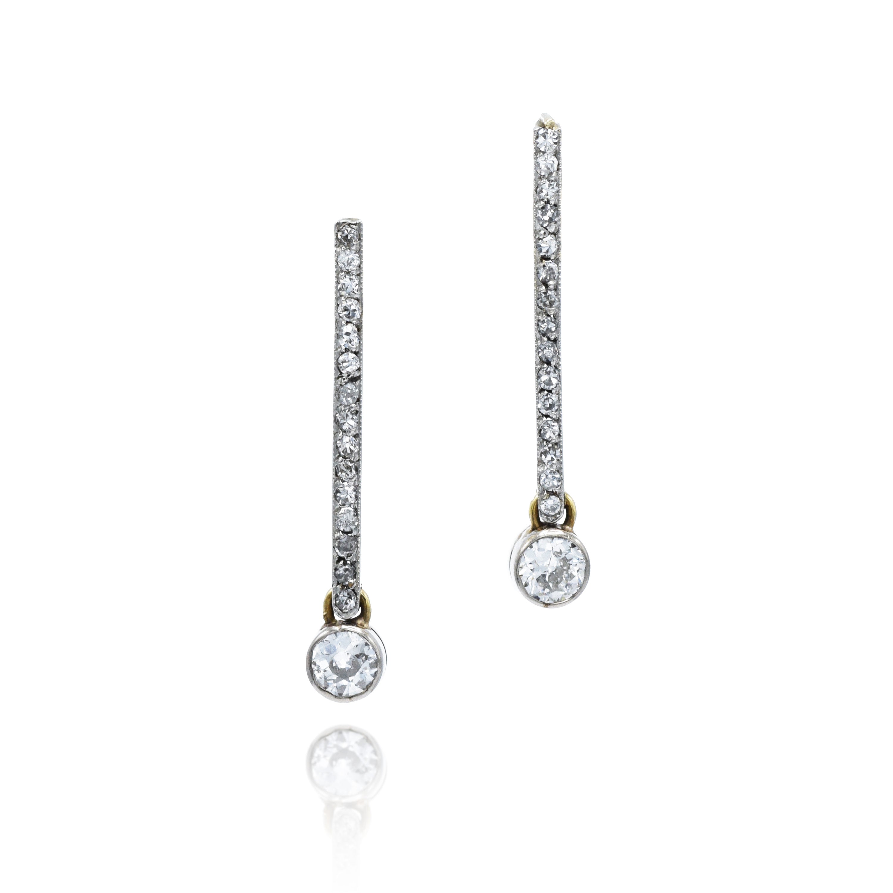 Estate 14KT White Gold And European Cut Diamond Earrings