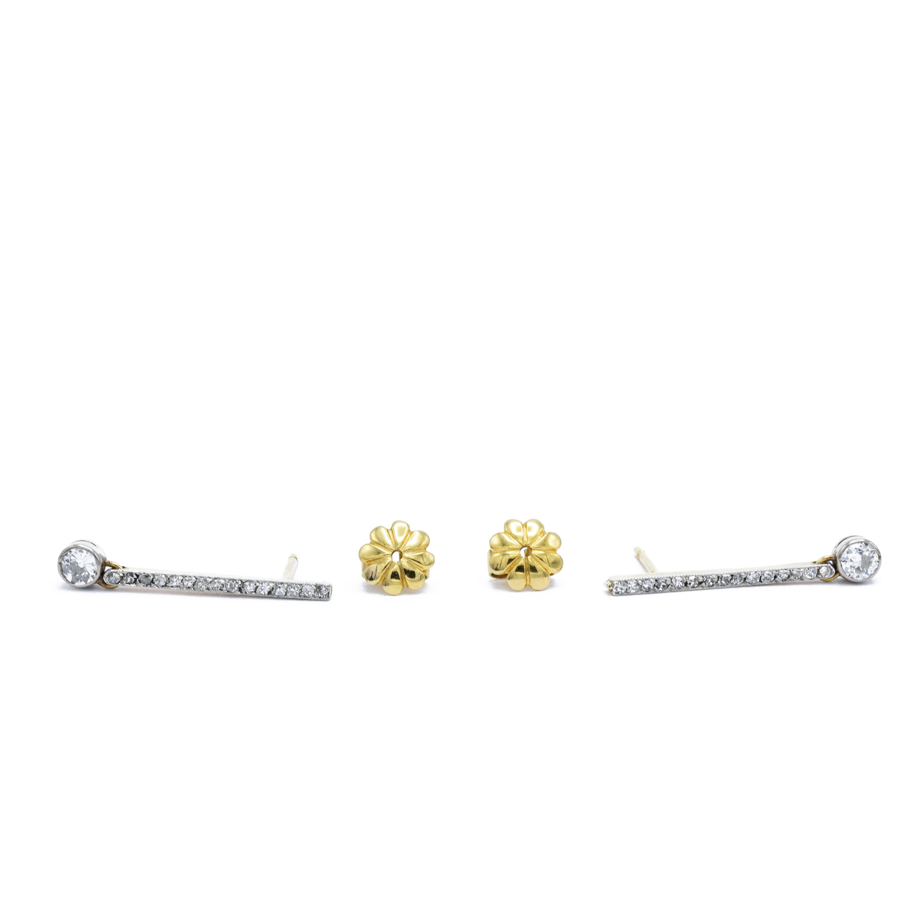 Estate 14KT White Gold And European Cut Diamond Earrings