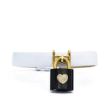 White Leather Bracelet with Black Agate Lock