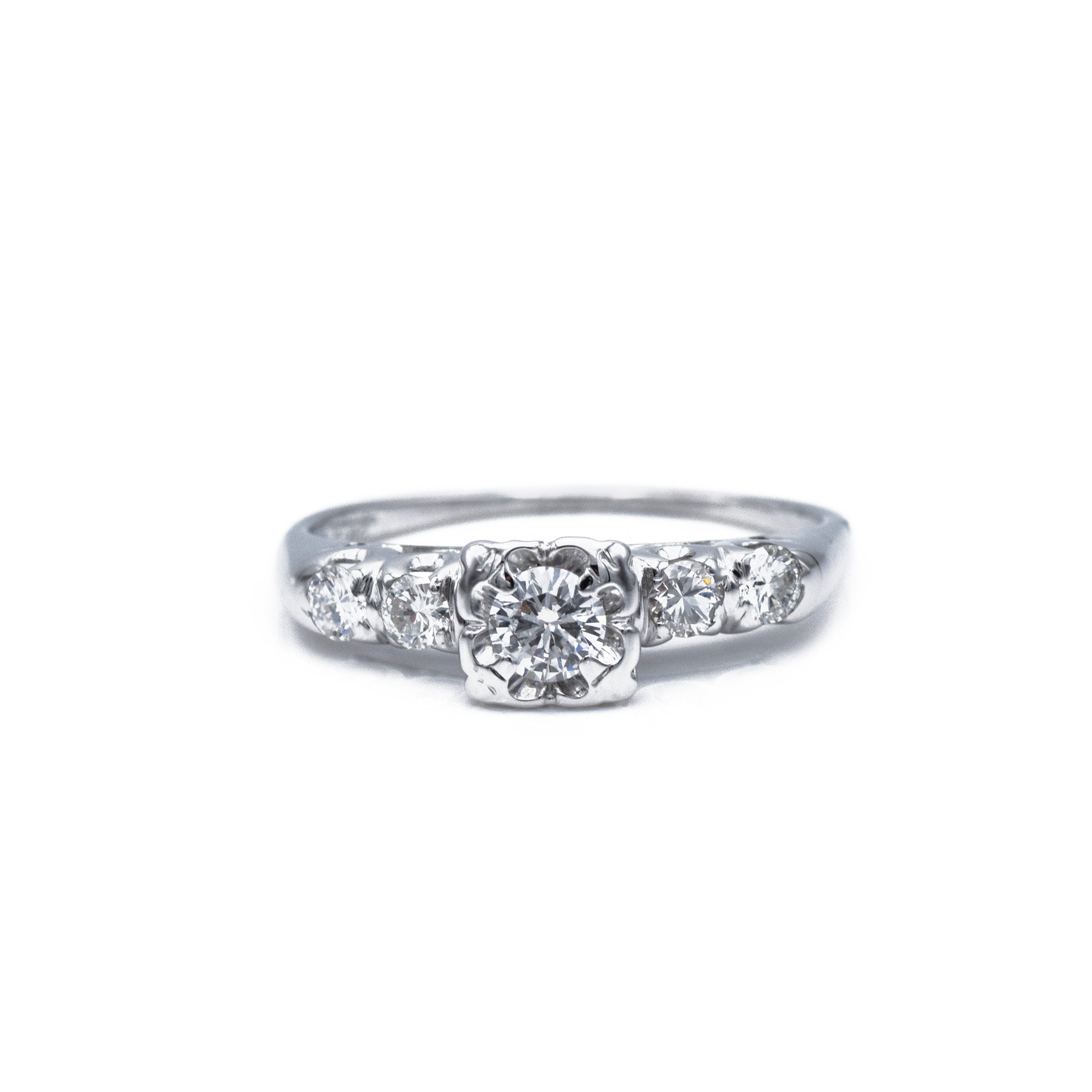 Estate Circa 1940 14KT White Gold And Diamond Ring