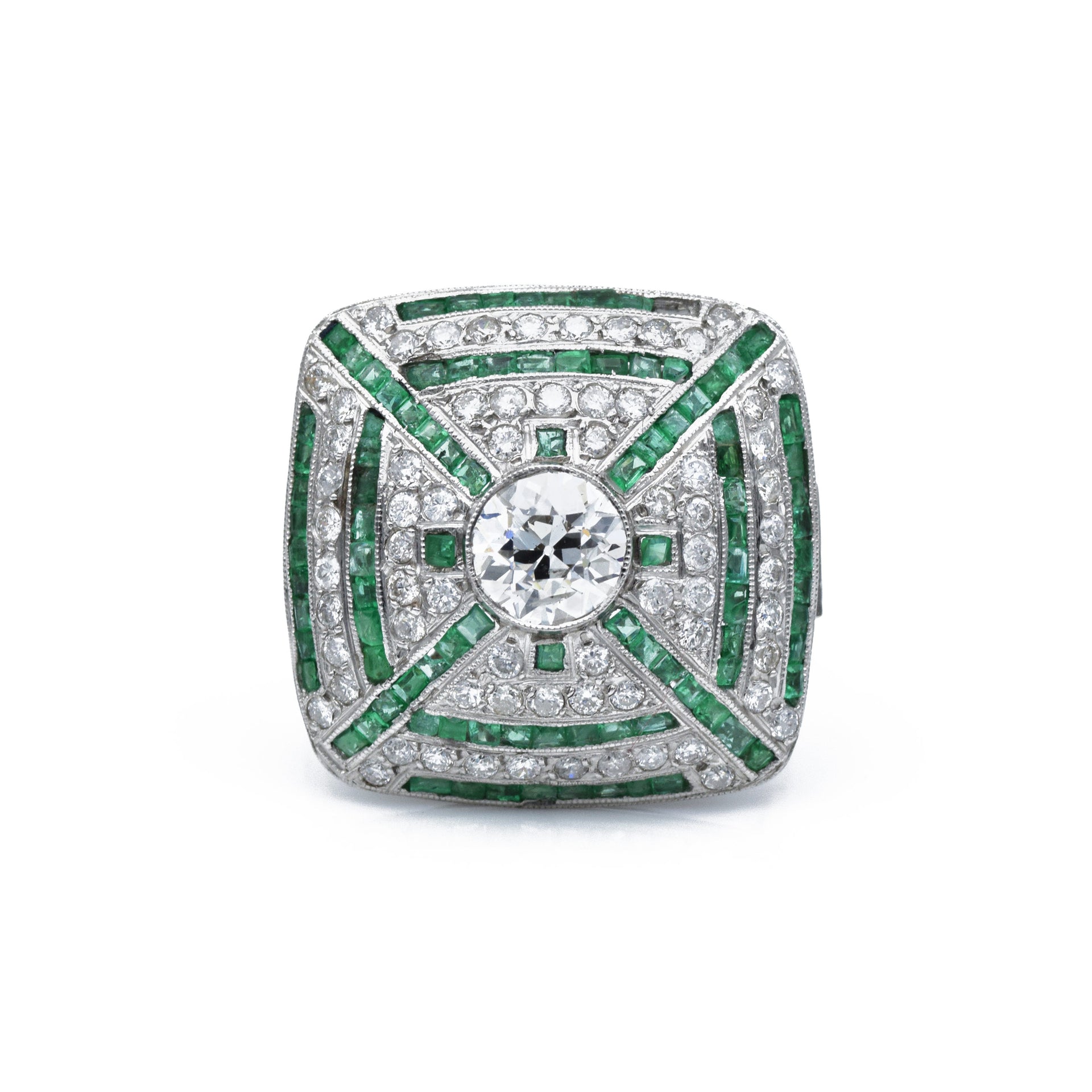 Platinum, Diamond, and Emerald Edwardian Ring
